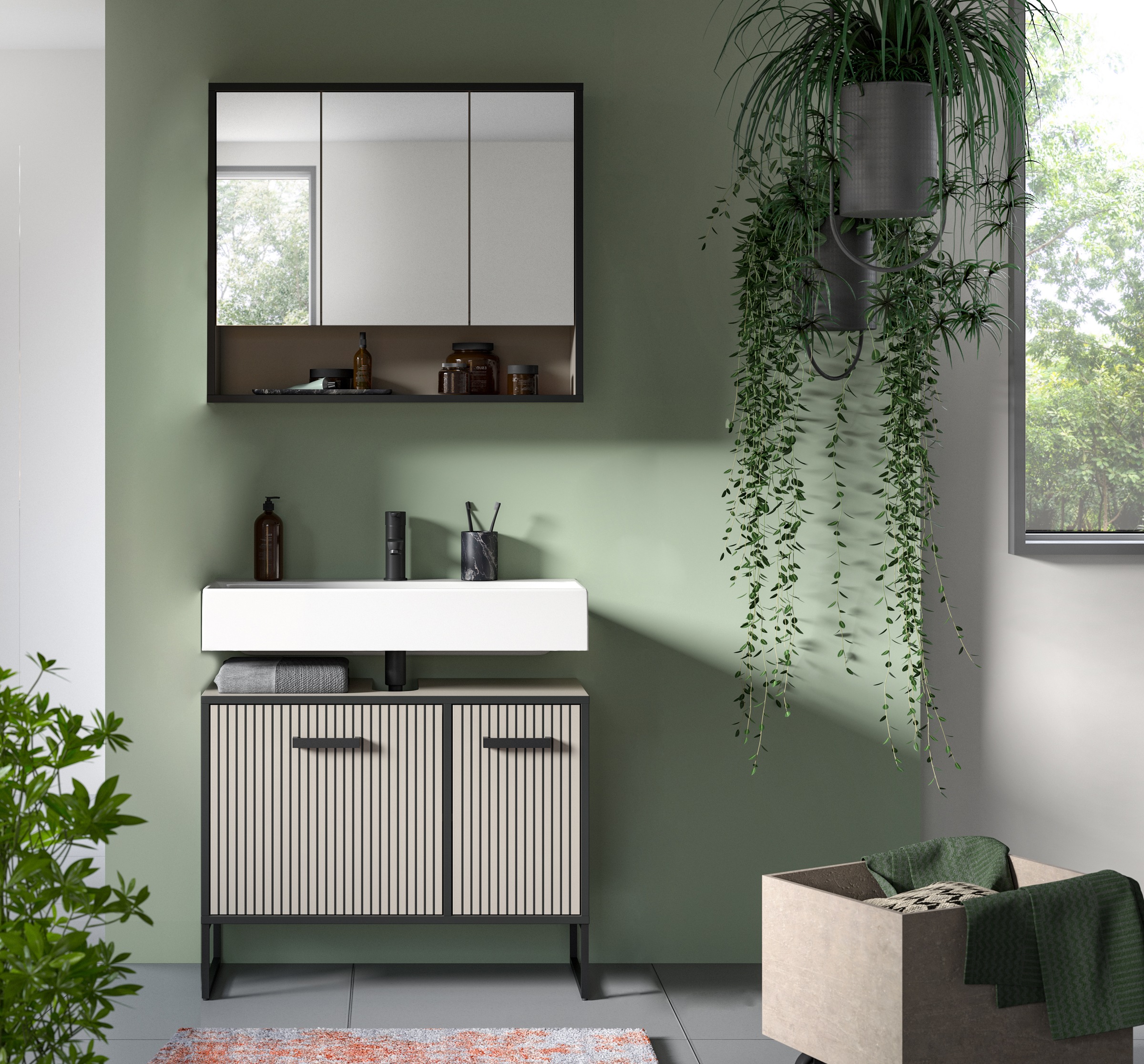welltime Badmöbel-Set »Locri, Breite 80 cm, Rillenoptik, Metallkufen« 2 Stk günstig online kaufen