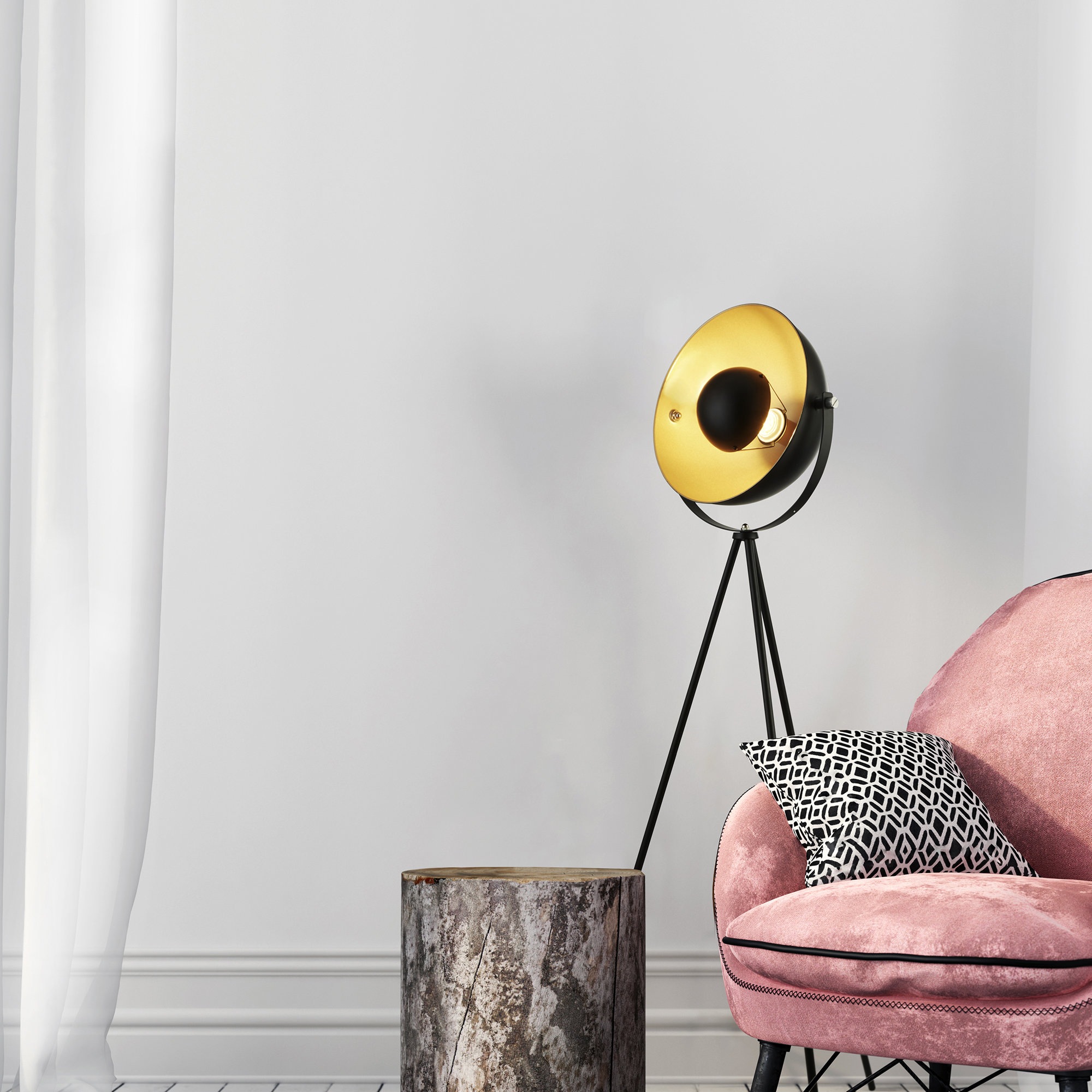 Searchlight Baustrahler »Blink Tripod Floor Lamp - Schwarz mattes Metall & Gold« E27 1 Stk.