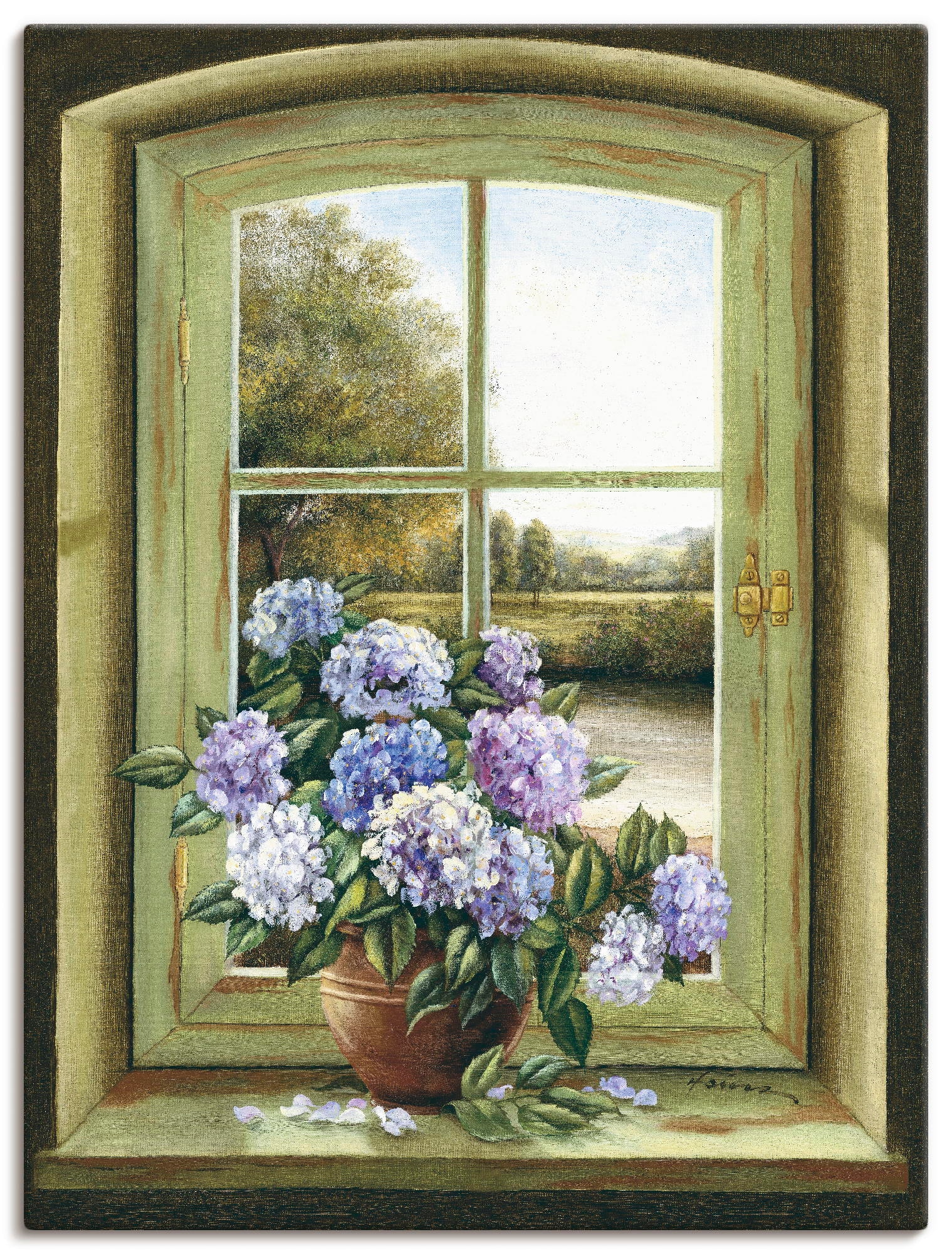 Artland Wandbild »Hortensien am Fenster«, Arrangements, (1 St.), als Alubild, Outdoorbild, Leinwandbild, Poster, Wandaufkleber