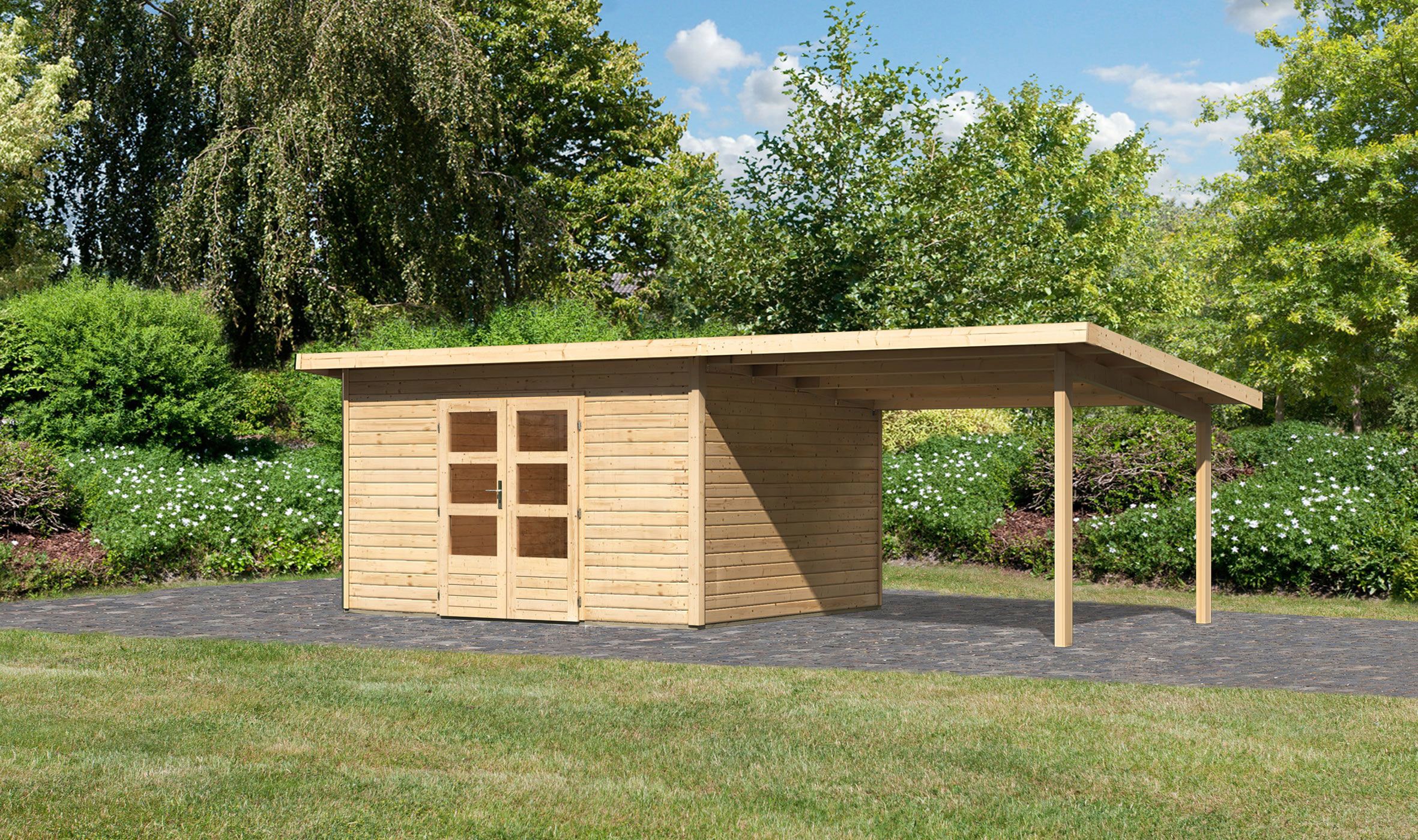 Karibu Gartenhaus »Perlsee 4«, (Set), mit Anbaudach