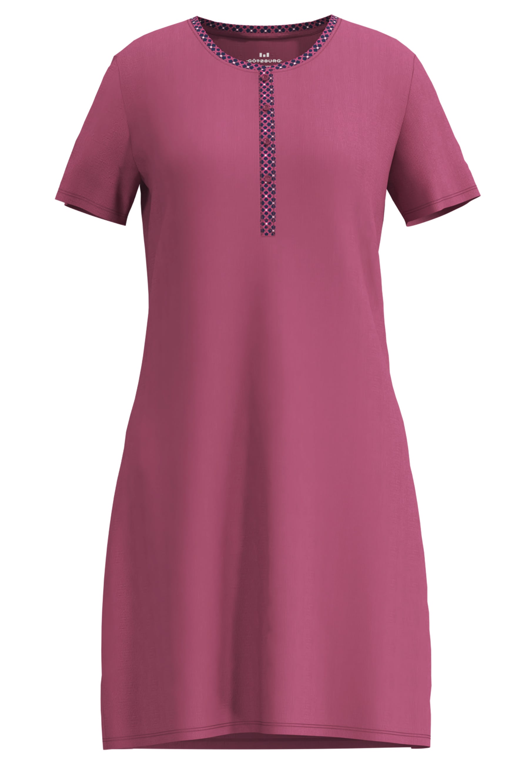 GÖTZBURG Nachthemd knielang, Kurzarm, mit Knopfleiste, Rundhalsausschnitt, Baumwolle