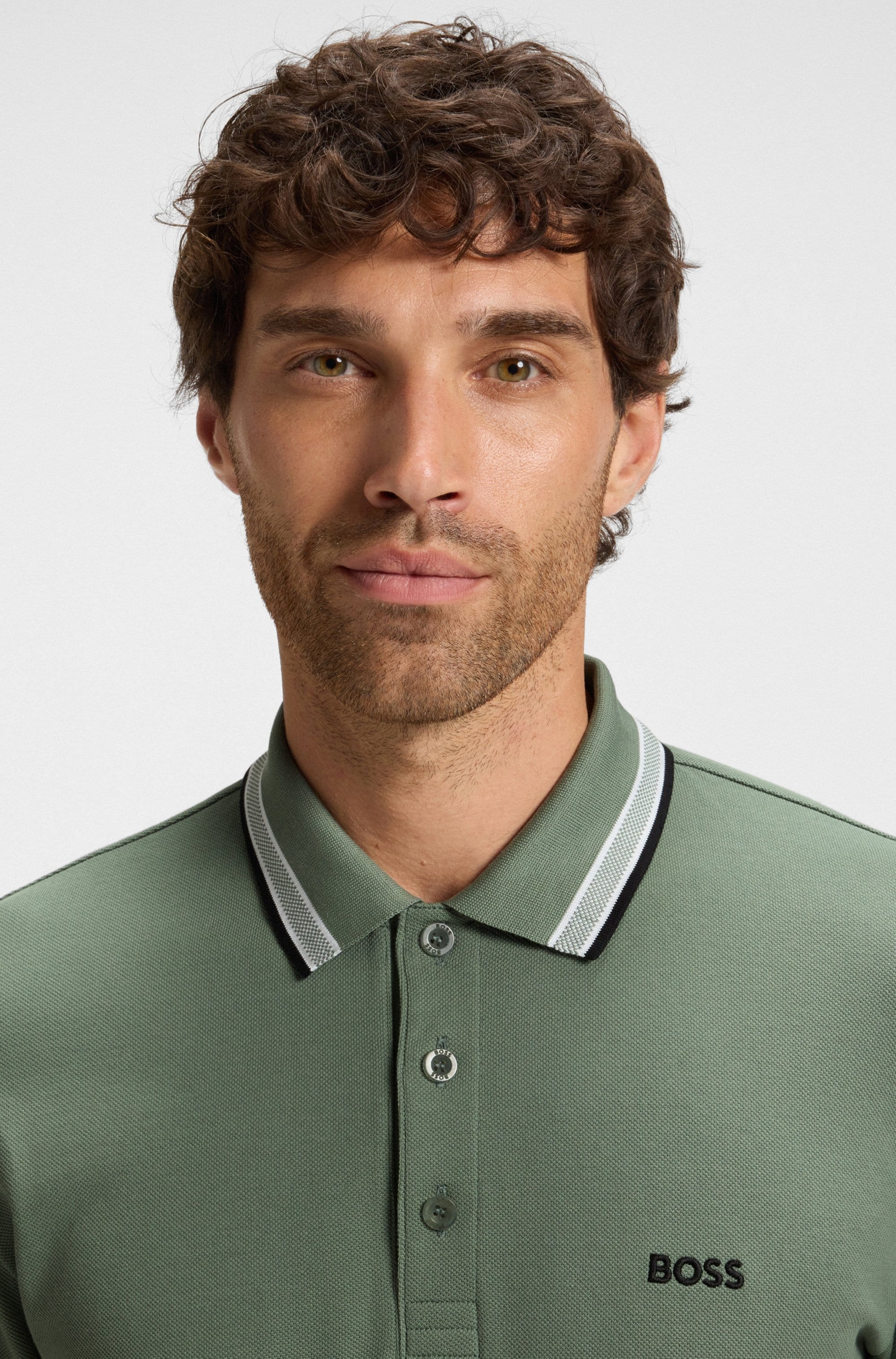 BOSS GREEN Langarm-Poloshirt »Plisy« mit Streifen am Kragen