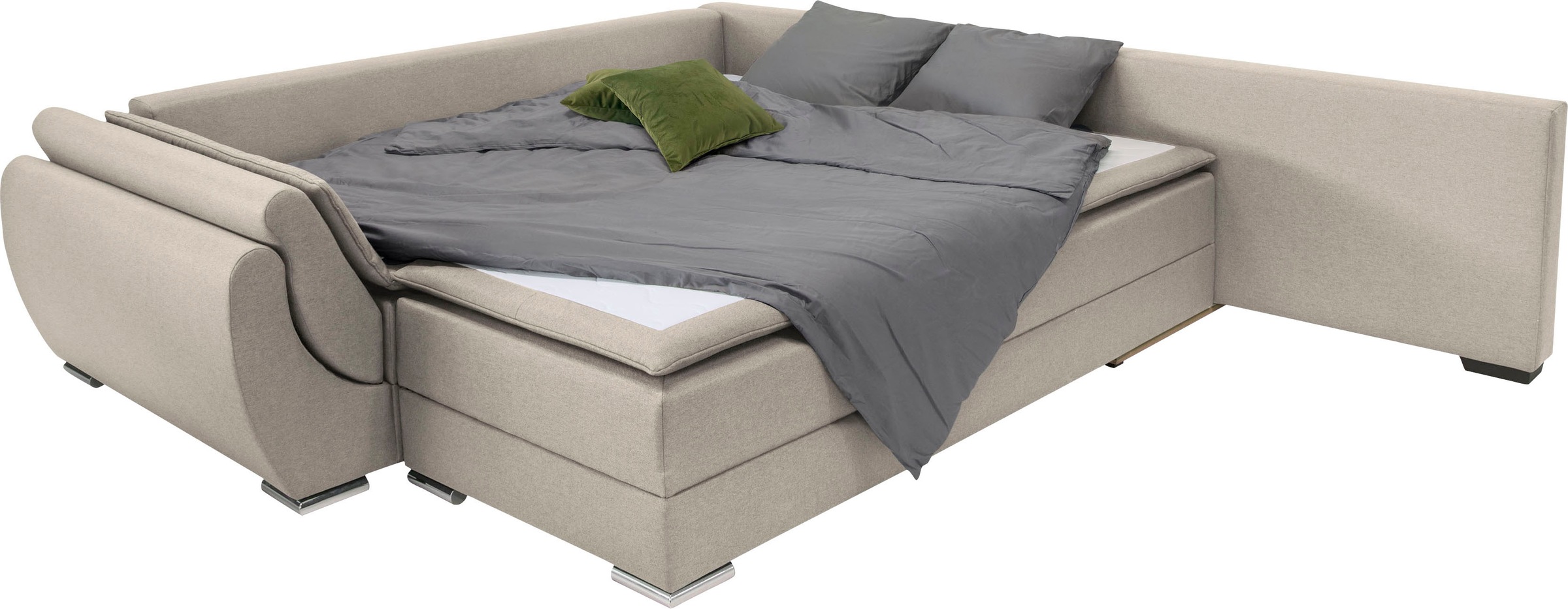 INOSIGN Ecksofa »Göteborg«, mit Boxspring-Bettfunktion und Bettkasten, Dauerschlaffunktion, Topper
