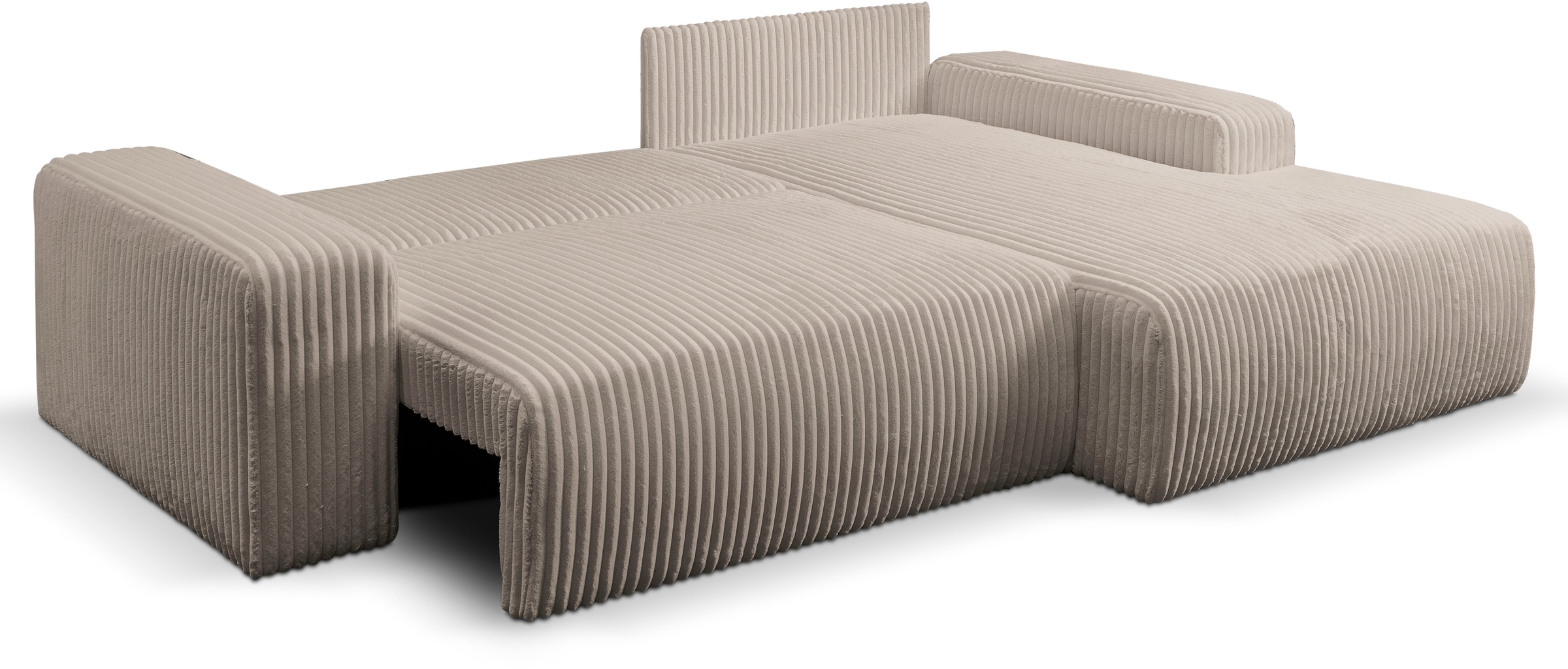 WERK2 Ecksofa »Rotterdam-L, kuschelweicher Cord oder Breitcord, L-Form, Breite 267 cm«, Design Ecksofa mit Schlaffunktion & Bettkasten, Breitcord, Taupe
