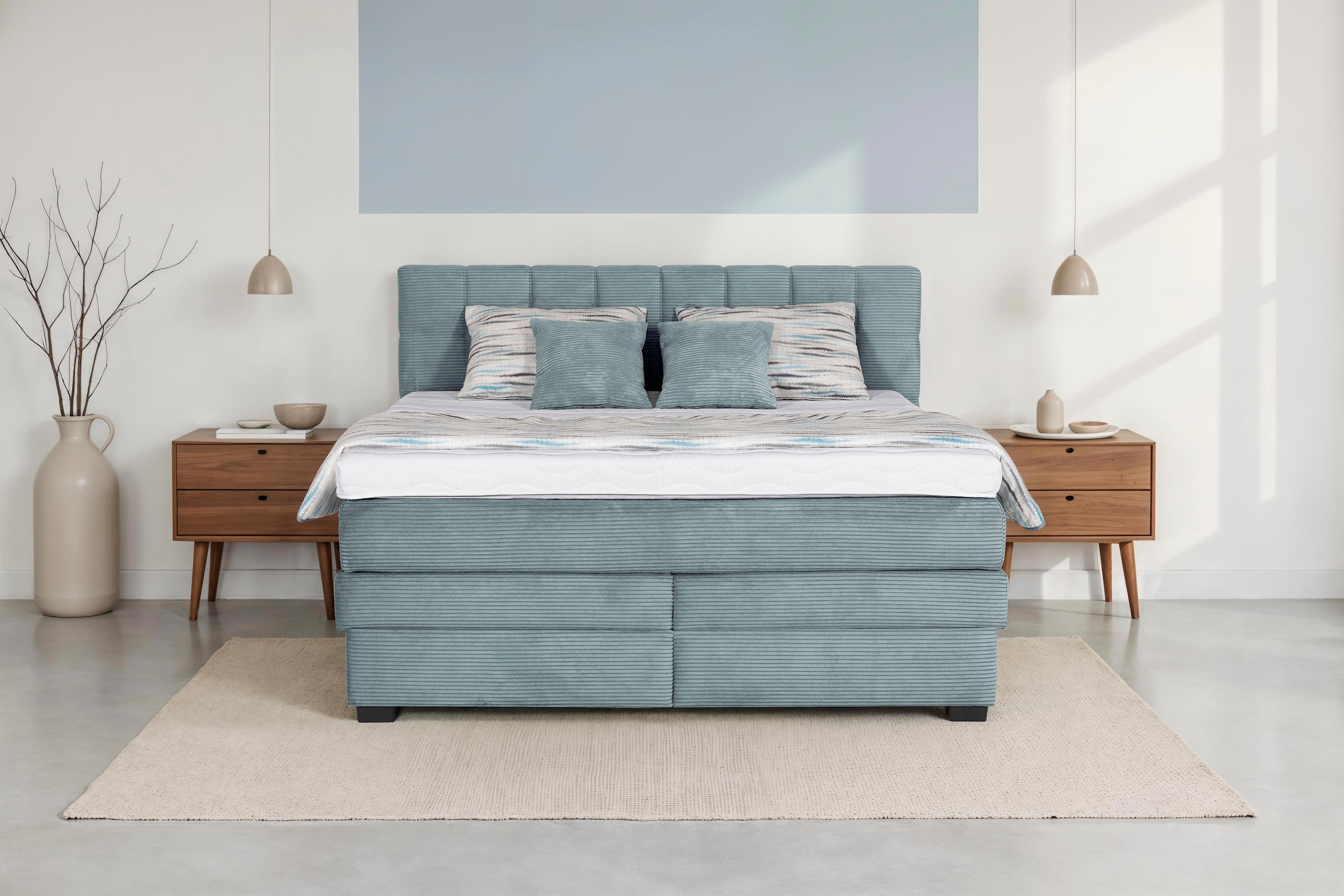 Die PlanBar Boxspringbett »OC-ON21088« inkl. Matratzen u. Bonellfederkern Unterbau, Stauraum, 160/180x200cm