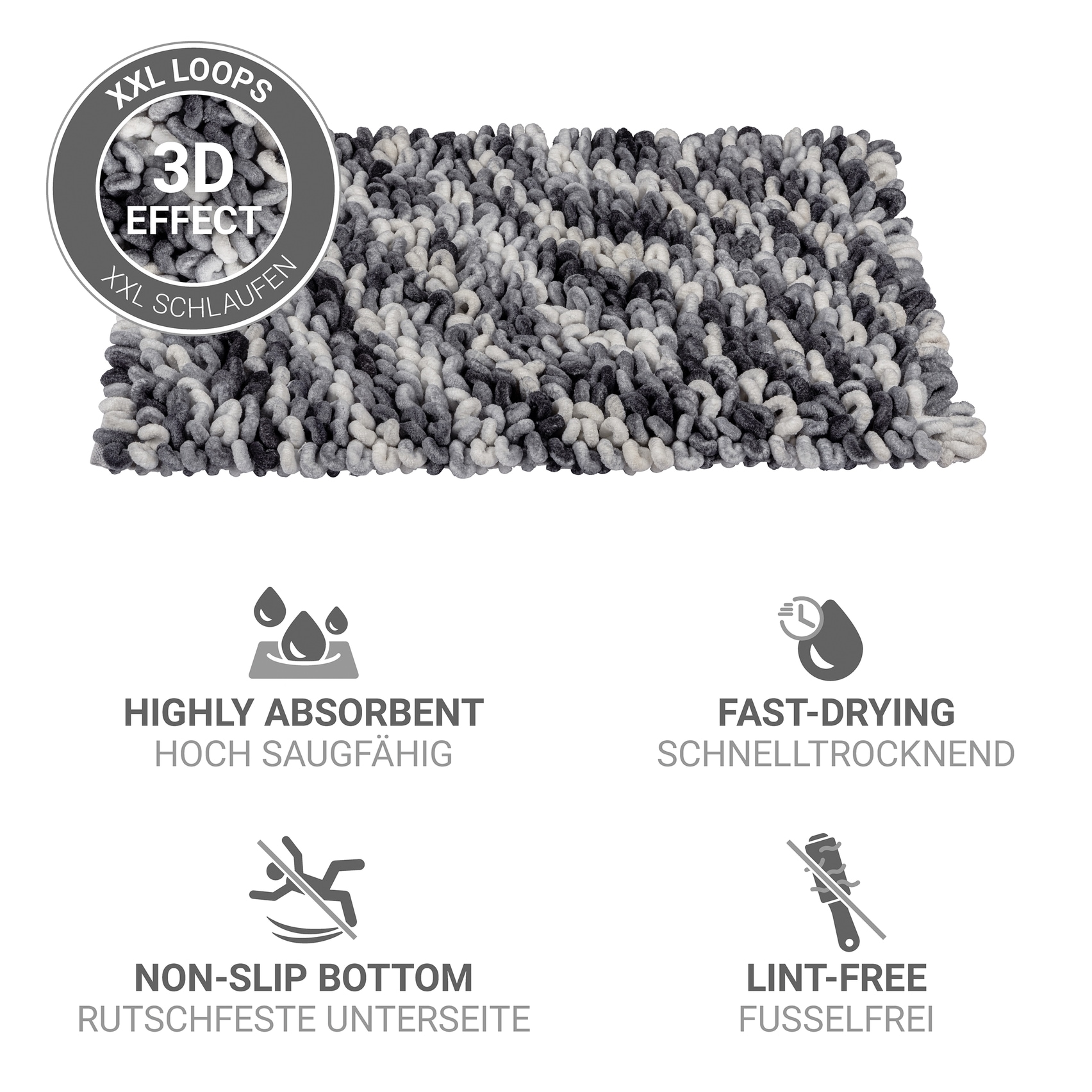 WENKO Badematte »Lerici« Höhe 60 mm rutschhemmend beschichtet fusselfreier Badteppich, 3D-Struktur, hohe Feuchtigkeitsaufnahme