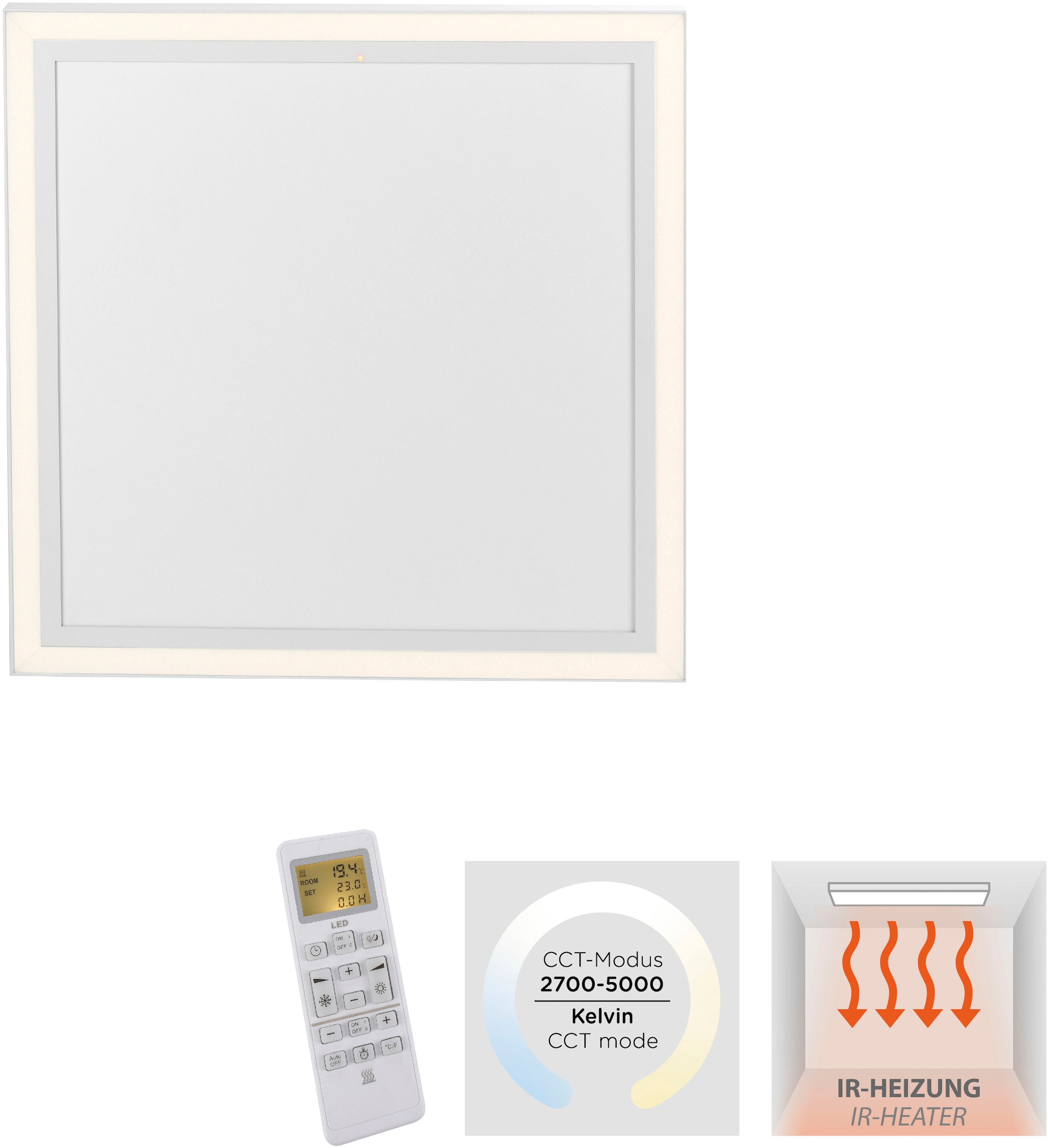 JUST LIGHT Deckenleuchte »BEROA«, 1 flammig, Leuchtmittel LED-Board | LED fest integriert, Deckenpanel mit IR-Heizung 450W, Funk Fernbed., Funkthermostat