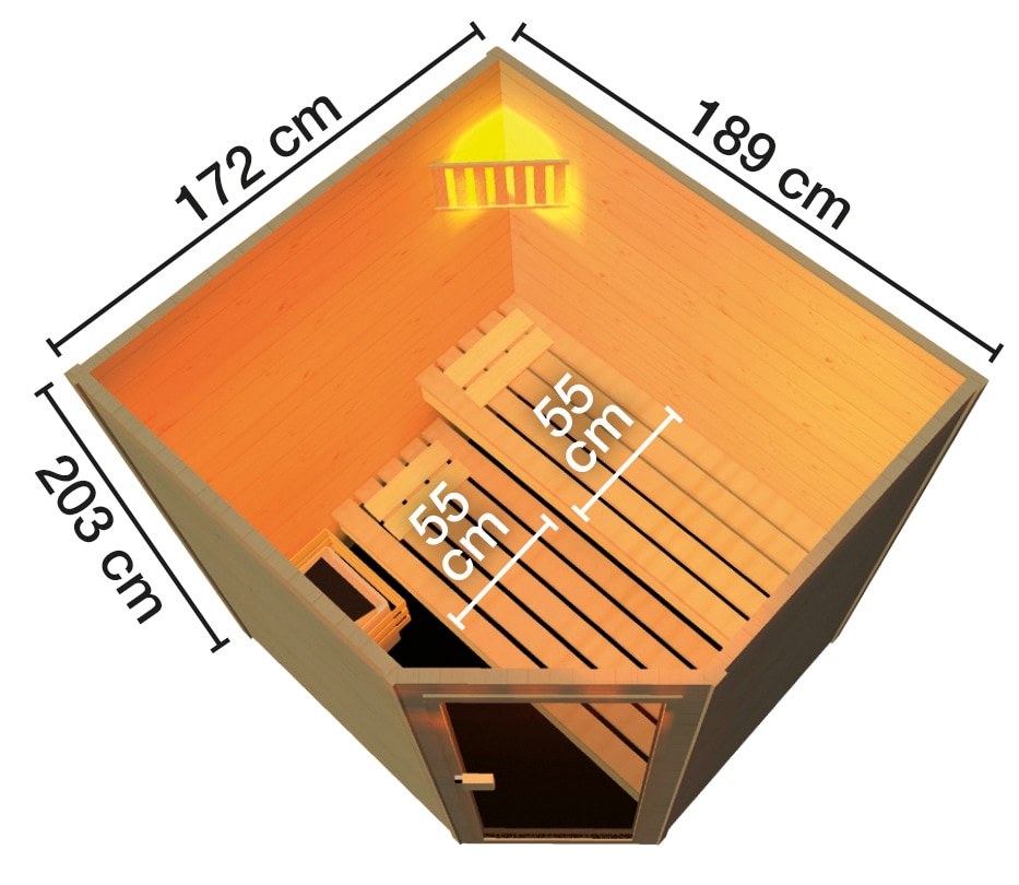 weka Sauna »Vaasa 2 Eck«, 7,5 kW Bio-Kombiofen mit ext. Steuerung