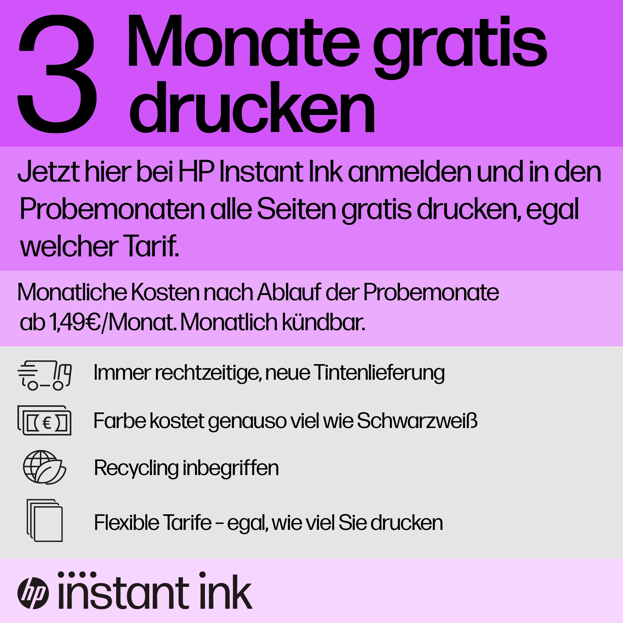 HP Tintenpatrone »62 ( C2P04AE)« 3 Probemonate mit Instant Ink gratis drucken *