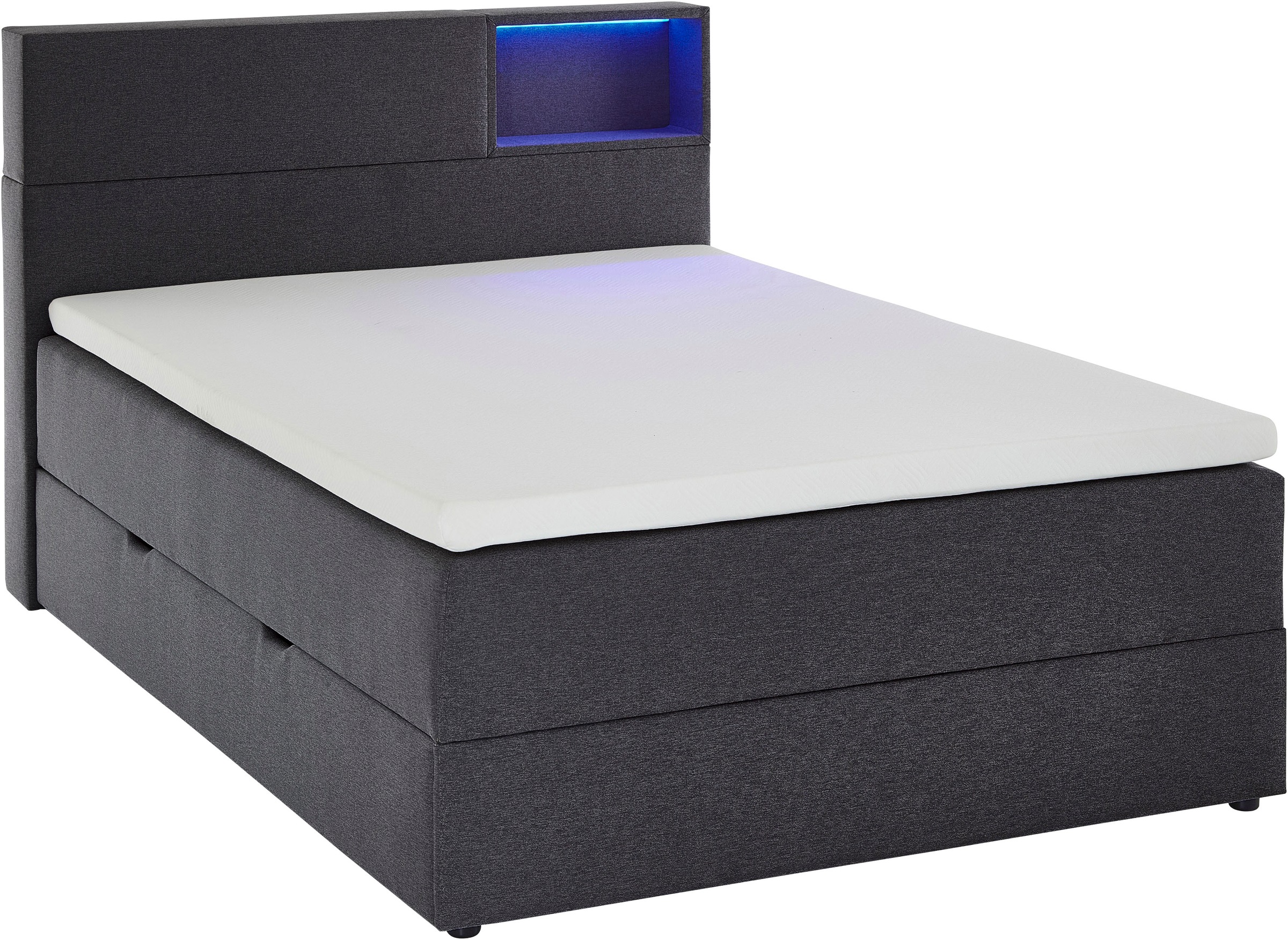 meise.möbel Boxspringbett »Caja mit Bettkasten und Topper«, mit LED ausgestattetes Ablagefach im Kopfteil