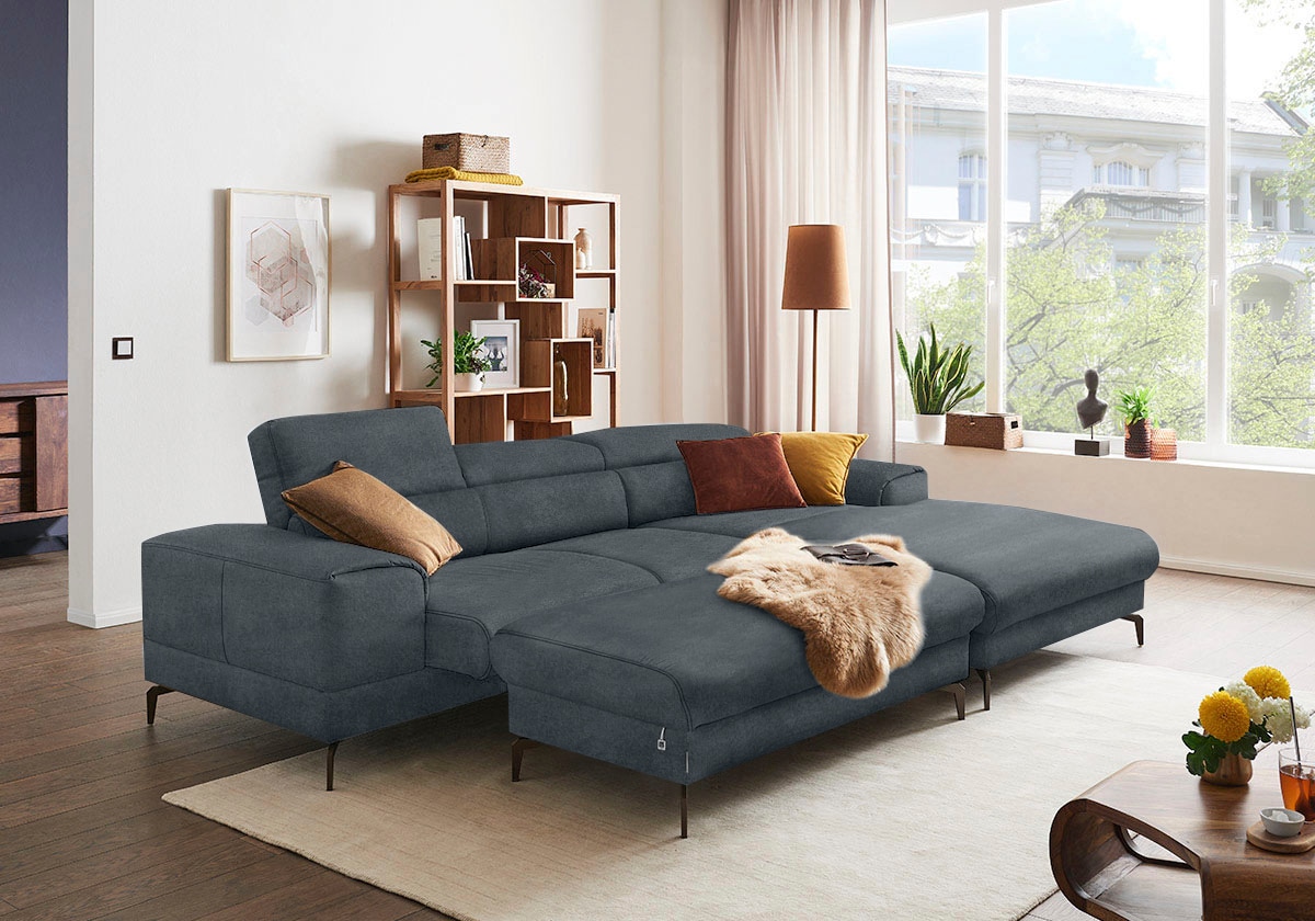 W.SCHILLIG Ecksofa »piedroo, Designsofa mit tollem Sitzkomfort, elegant und bequem, L-Form«, Kopfteilverstellung, wahlweise mit Sitztiefenverstellung, Breite 303cm