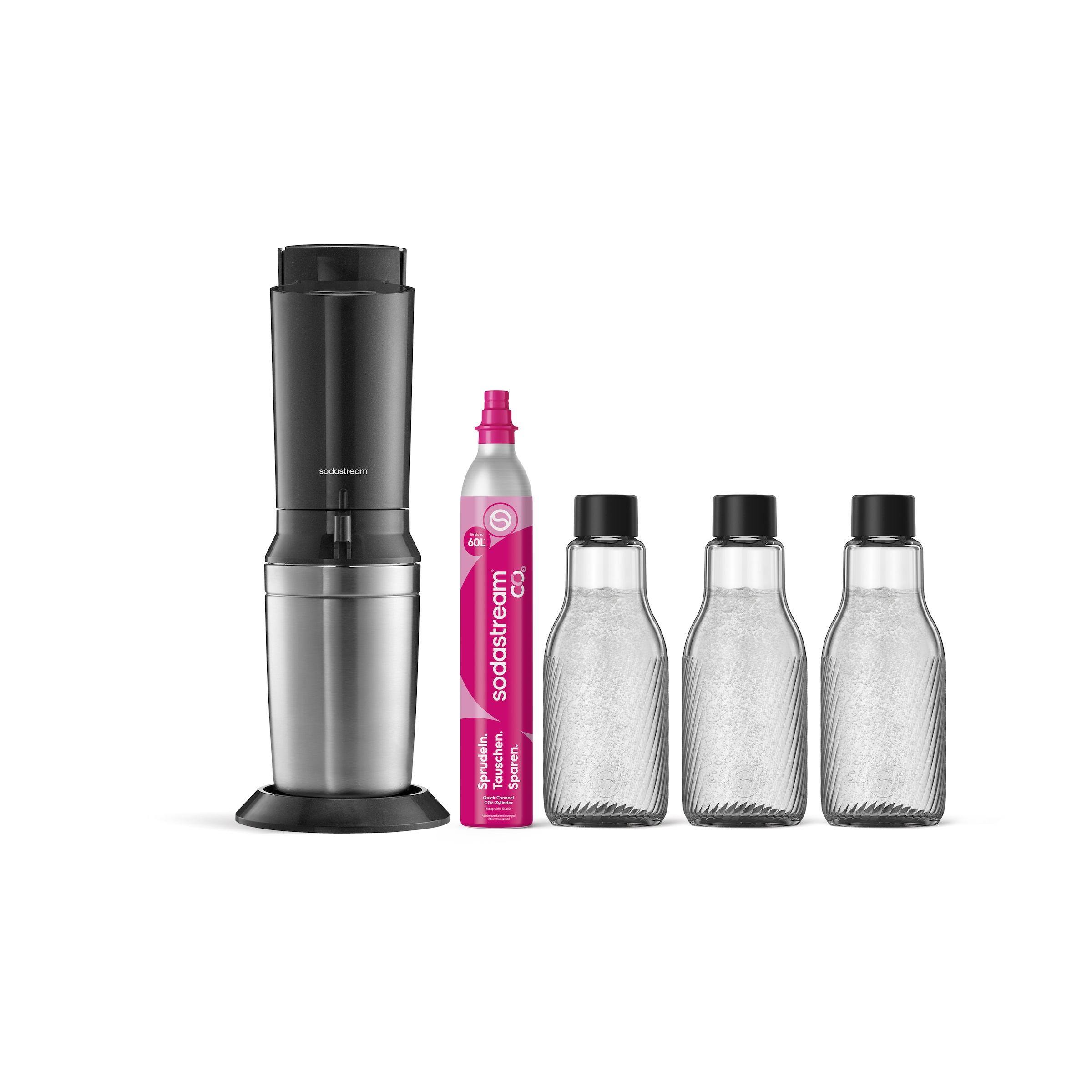 SodaStream Wassersprudler »CRYSTAL 3.0 Wassersprudler titan, Vorteilspack« 3 Glaskaraffen inklusive, ideal für Mehrpersonenhaushalte