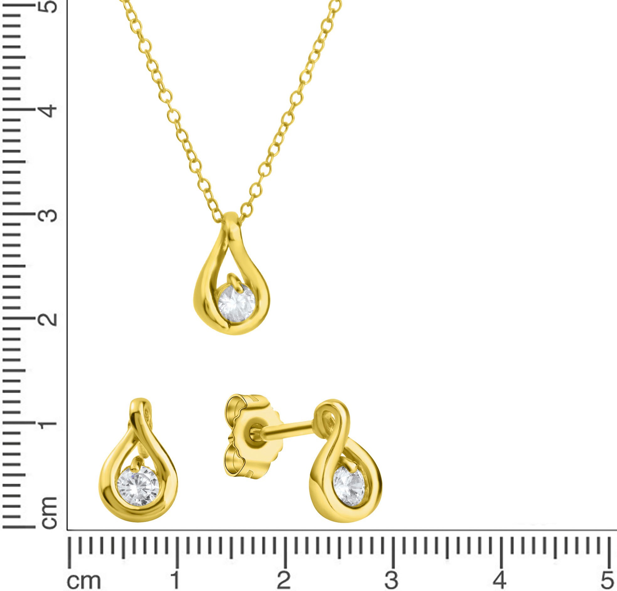 Firetti Ohrring und Ketten Set »Multipack Schmuck Geschenk Silber 925 Halskette Ohrstecker Tropfen«, (Set, 4 tlg.), mit Zirkonia (synth.)
