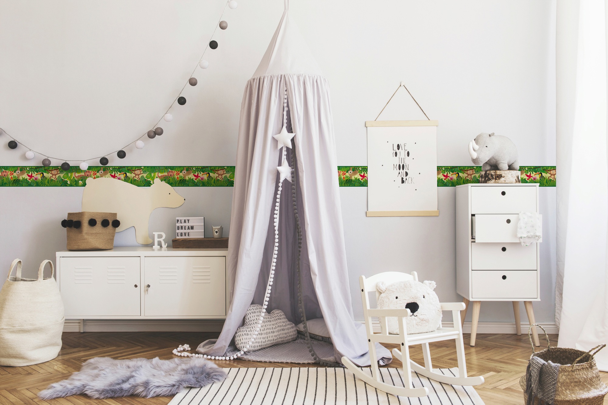 A.S. Création Bordüre »Jungle Friends«, Motiv-abstrakt-naturalistisch, Papier Wand Schräge Tür Borte Wohnzimmer Schlafzimmer Küche Design