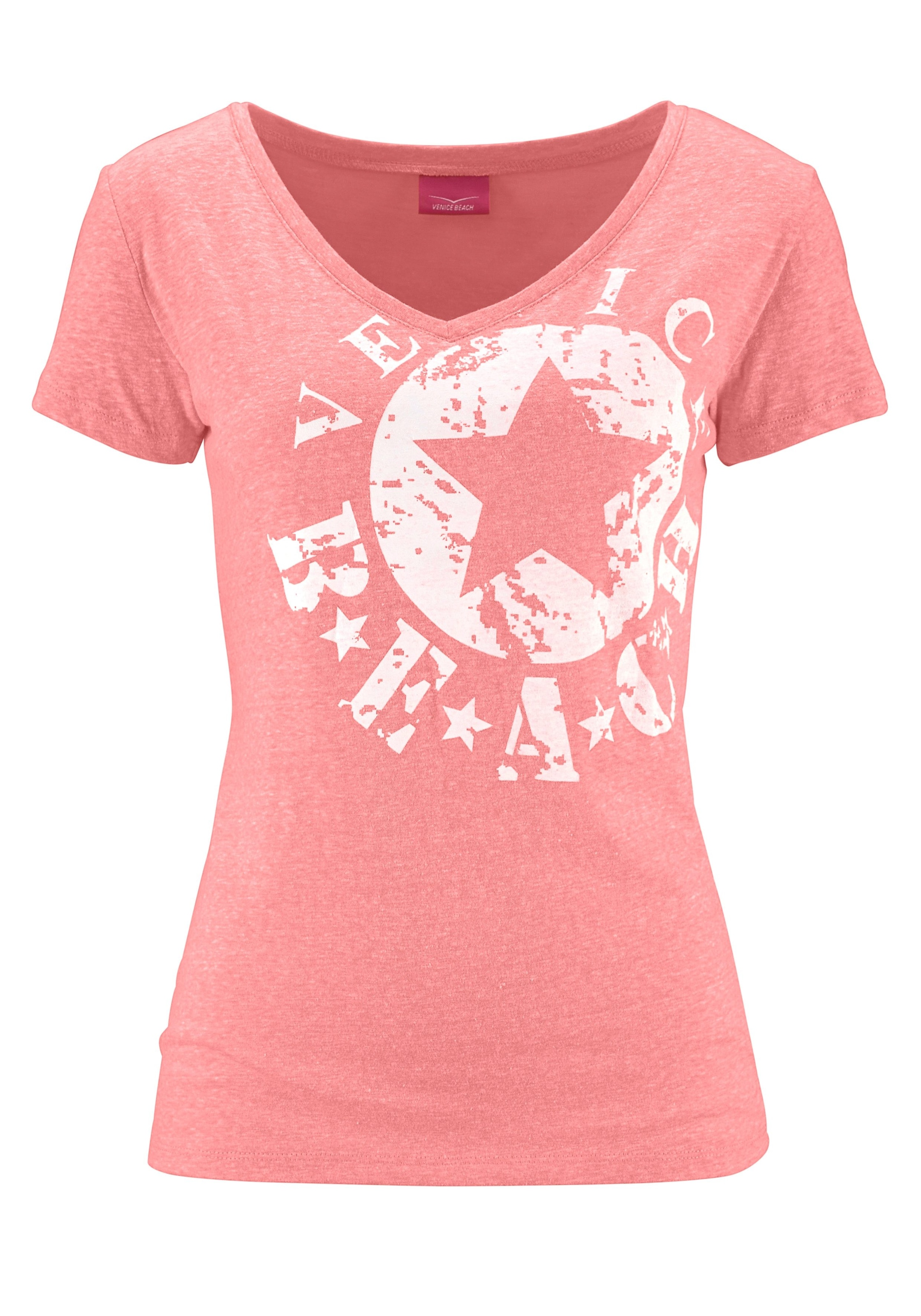 Venice Beach Strandshirt mit Logo-Druck aus melierter Ware, Vintage-Look, sportlich-casual