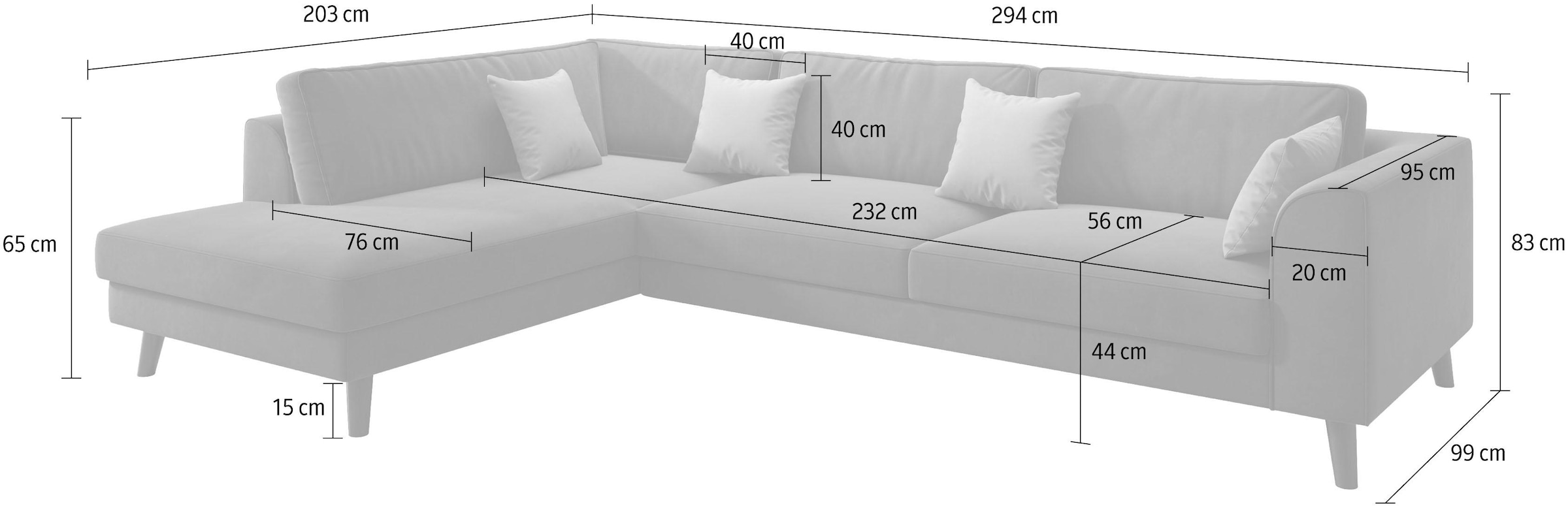 INOSIGN Ecksofa »Laurentia, L-Form«, mit 4 Zierkissen, Ottomane links oder rechts bestellbar