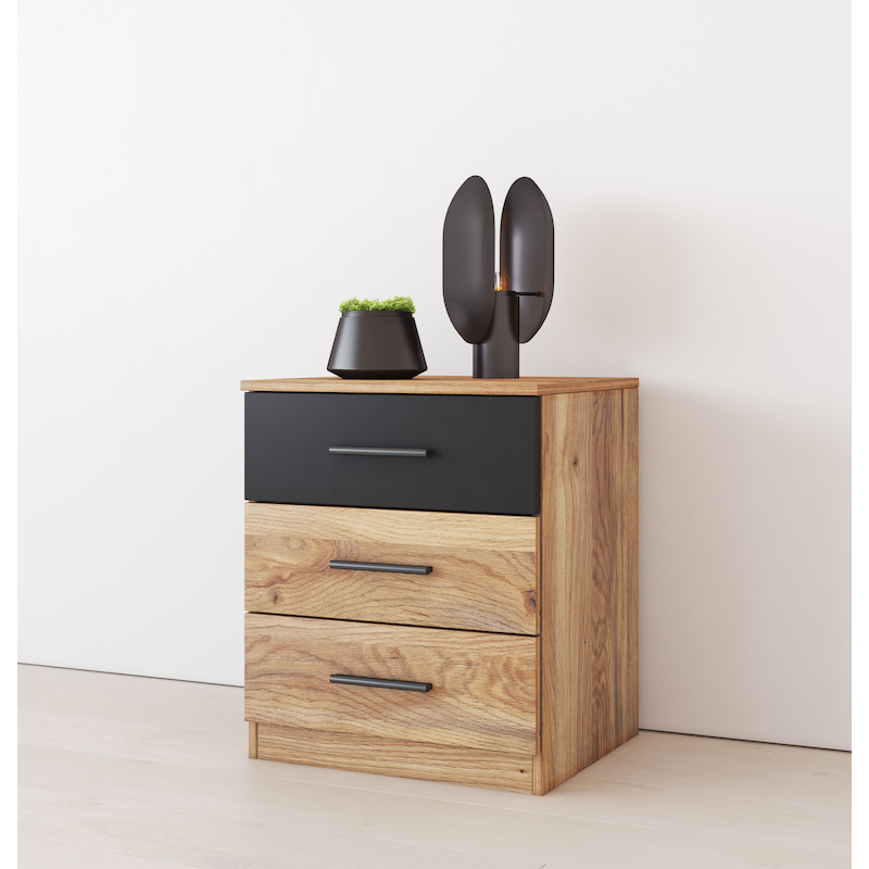 HOME AFFAIRE Nachtkonsole »Faweza, Breite 46 cm, Nachtschrank mit 3 Schubladen« Nachttisch, Nachtkommode viel Stauraum eiche mauvella/schwarz