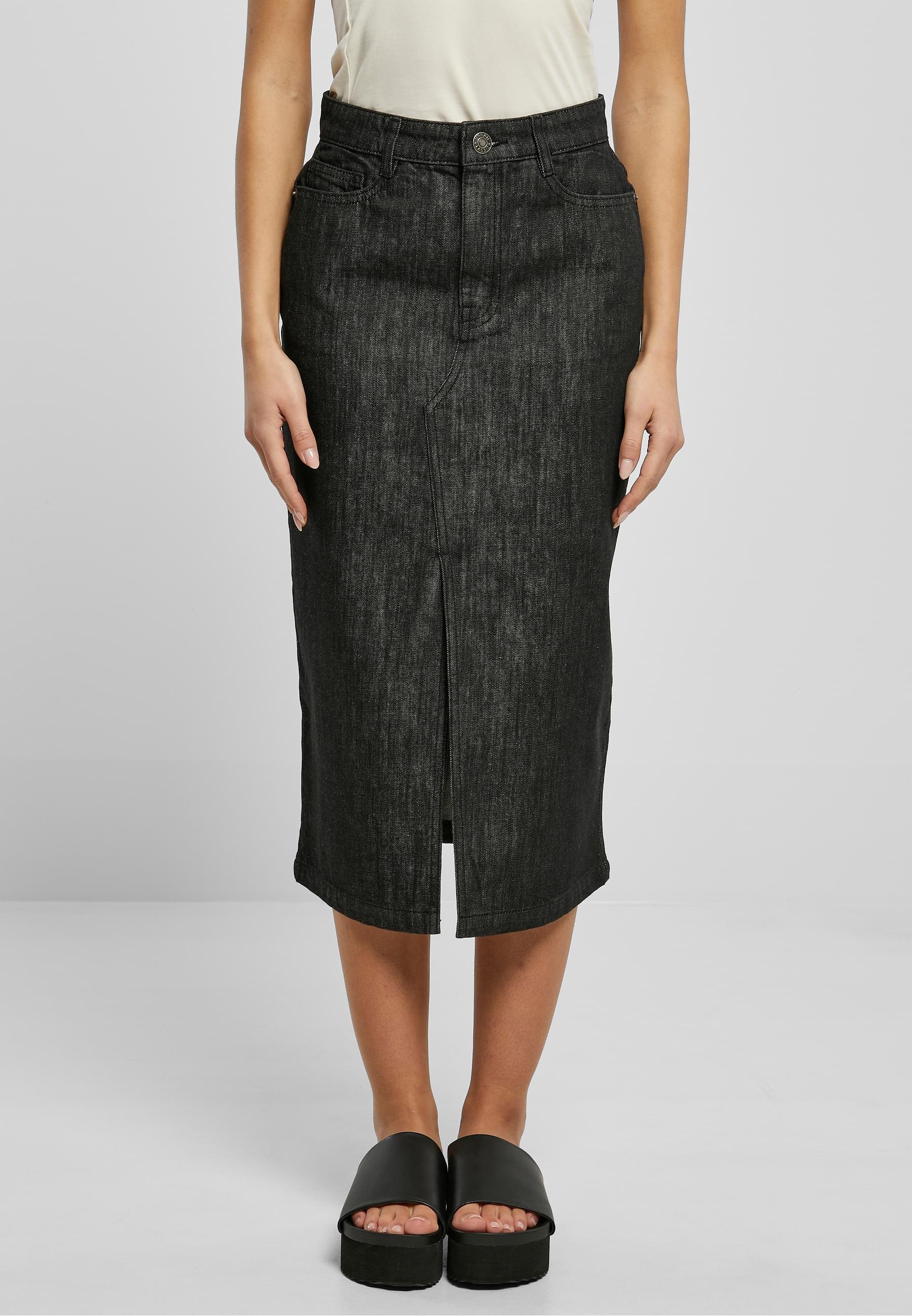 URBAN CLASSICS Jerseyrock »Urban Classics Damen Ladies Midi Denim Skirt«, 1 Stk.
