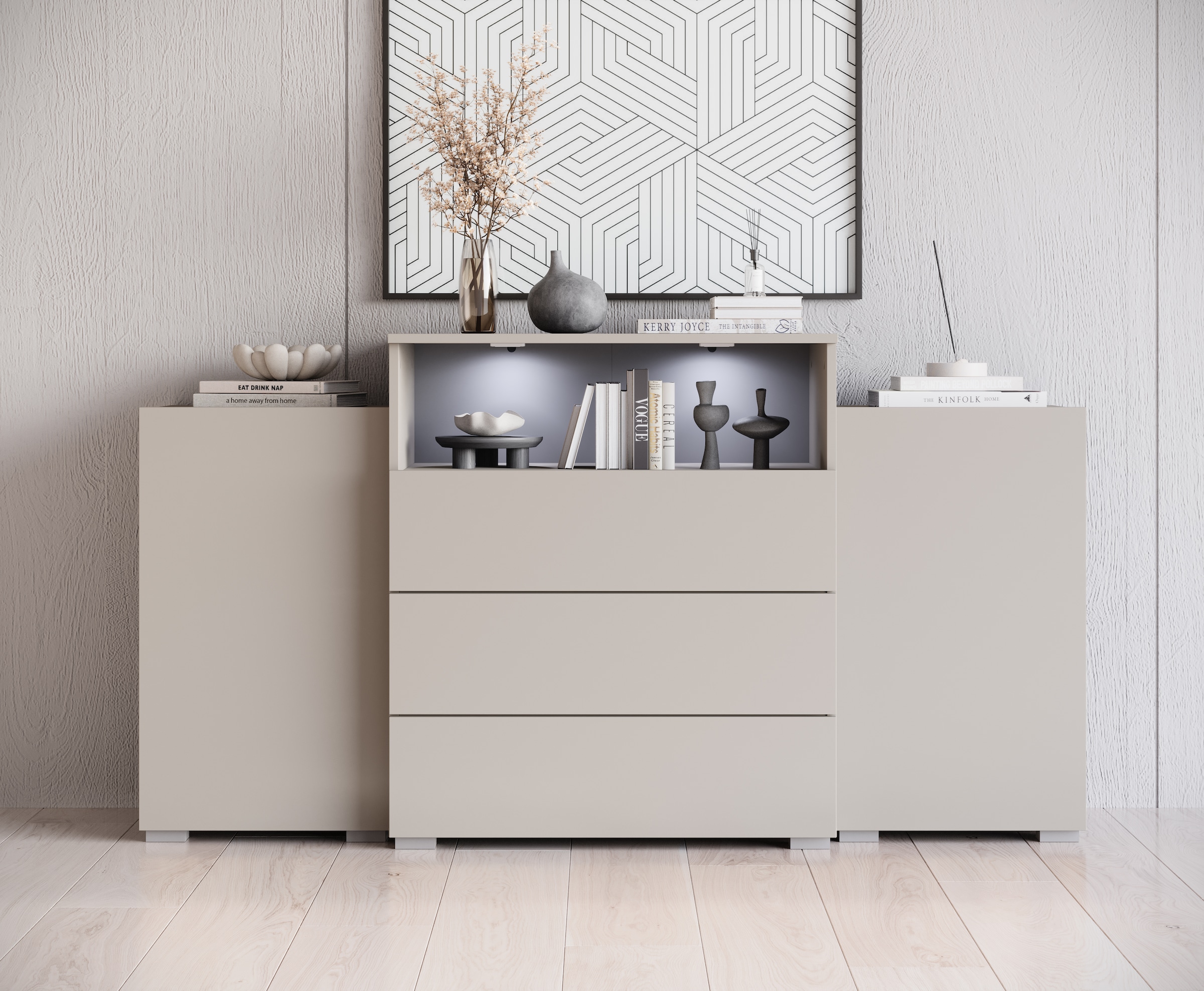 Home affaire Sideboard »URBAN III« Moderne Kommode mit 3 Schubladen und 4 Fächern, Breite 150 cm