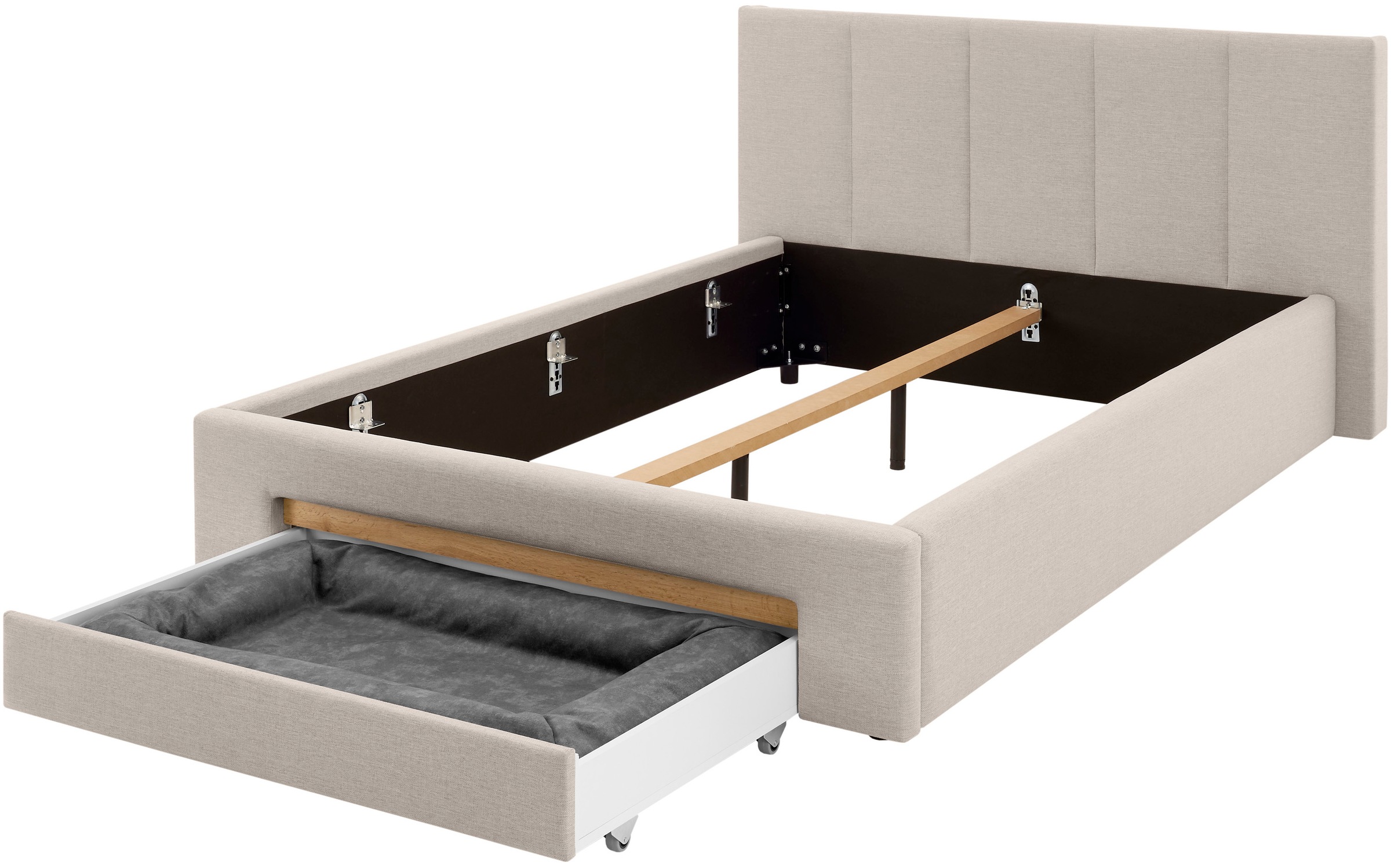 INOSIGN Polsterbett »CiTY/GiRON, Bettgestell mit Bettkasten, gepolstertes Stauraumbett«, mit Hundebett oder Stauraumschublade, Bezug Cord-oder Leinenoptik