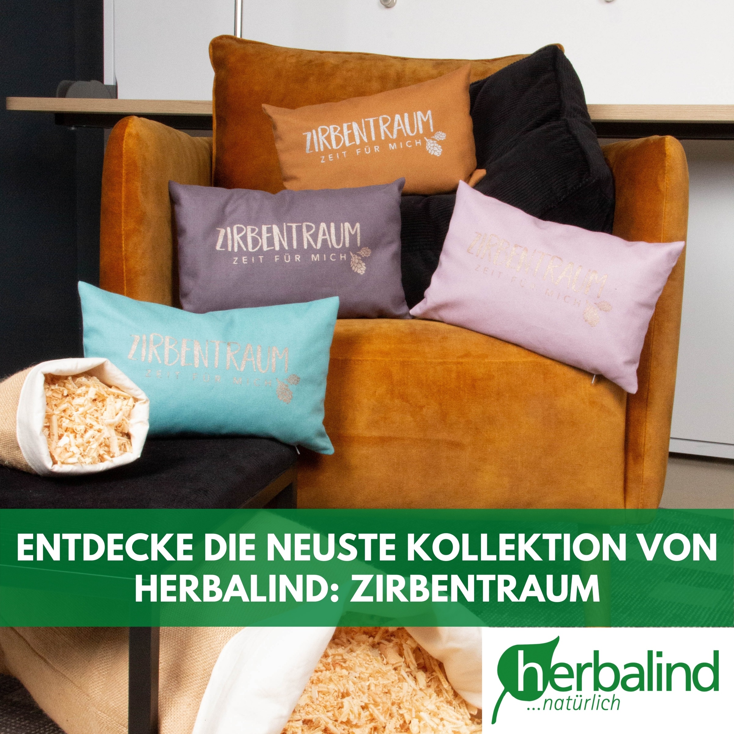 herbalind Zirbenkissen »Zirbentraum in Anthrazit/Roségold 30x20 mit Reißverschluss - Gefüllt« mit hochwertigen Zirbenholzflocken 100% Baumwolle - Made in Germany