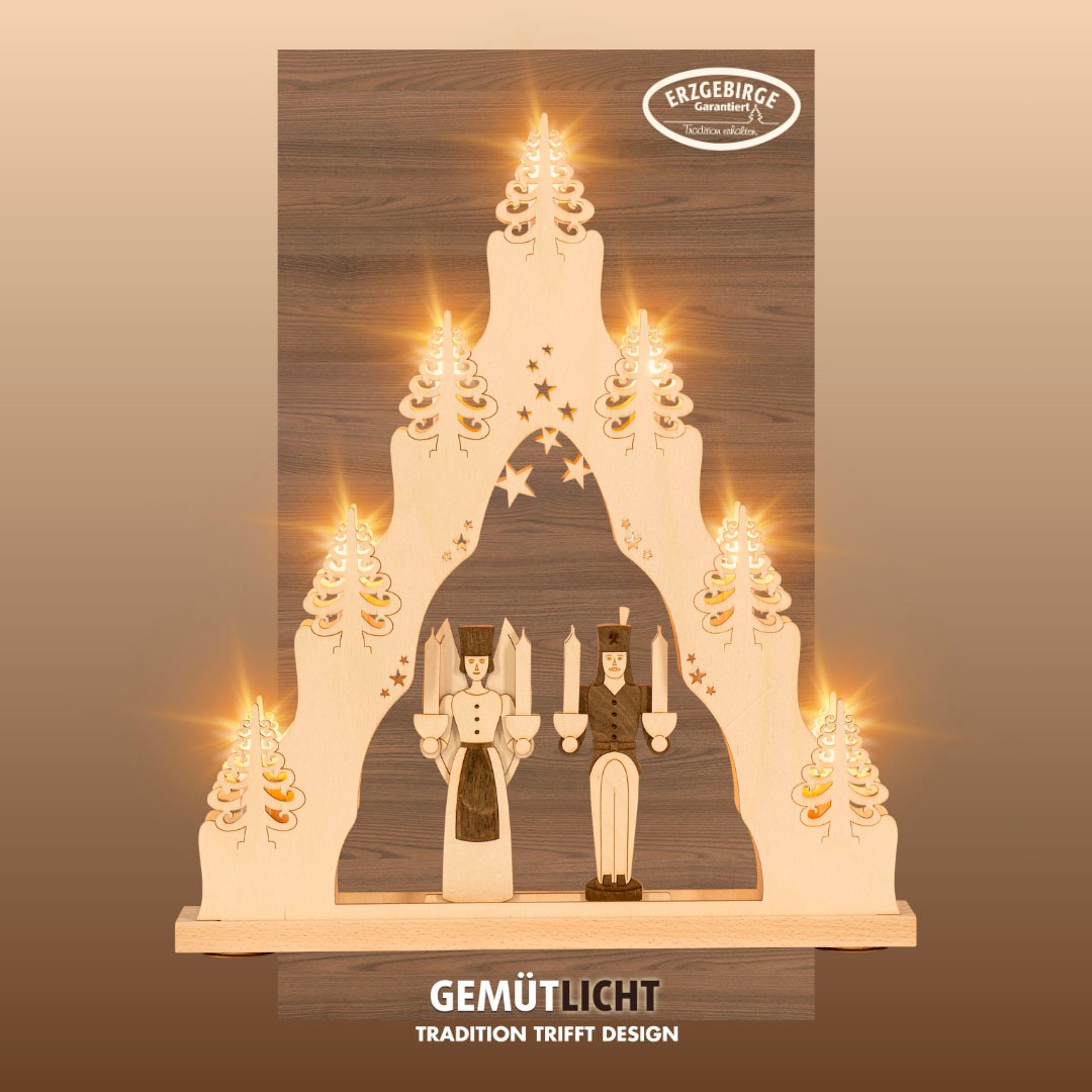 Weigla Schwibbogen »Engel & Bergmann, Lichterspitze aus Holz, NATUR-BRAUN, günstig online kaufen