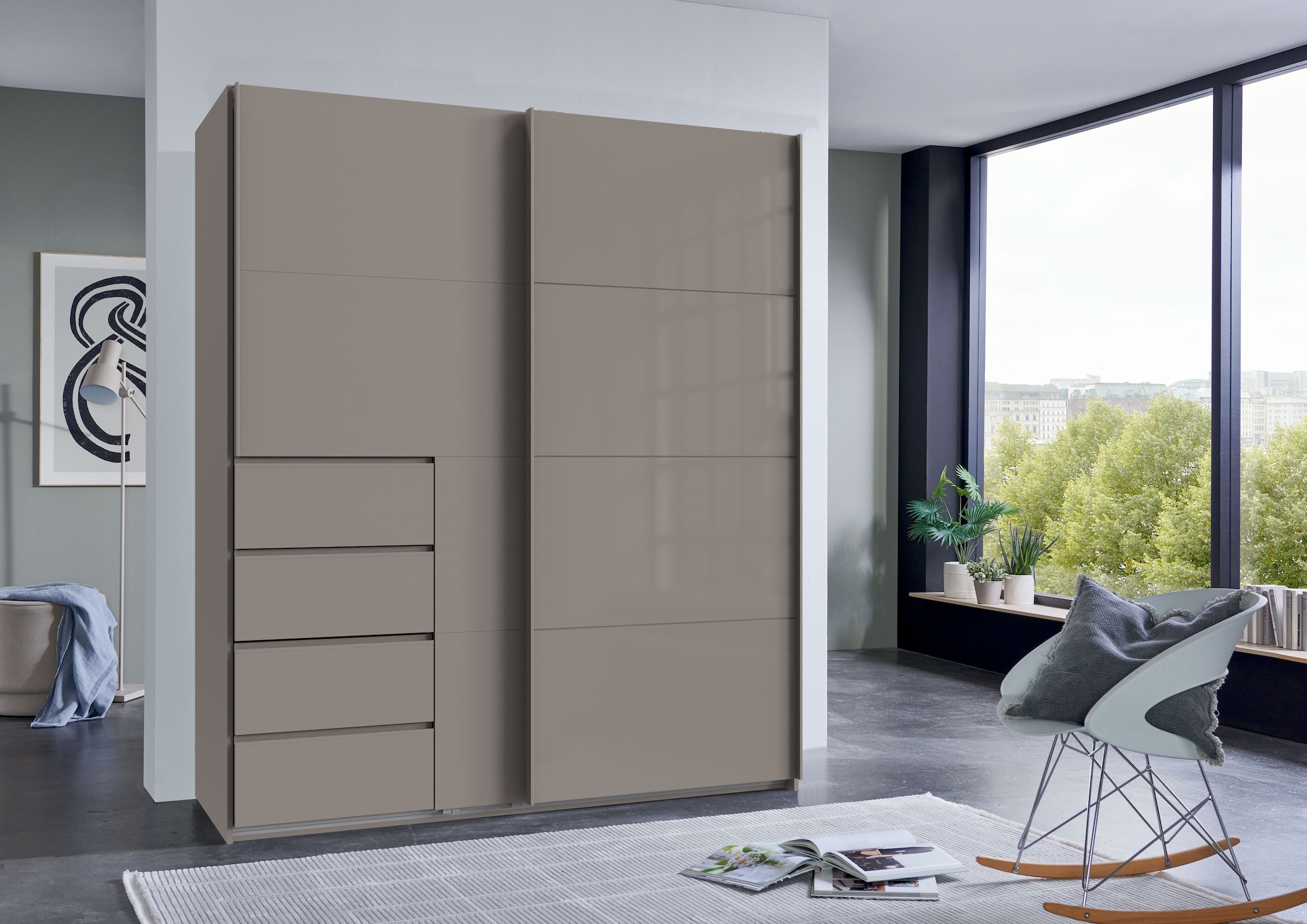 Wimex Schwebetürenschrank »Bali in den Breiten 180cm, 225cm & 270cm, Schrank mit Glaselement« Kleiderschrank erhältlich in den Farben; grafit und saharagrau