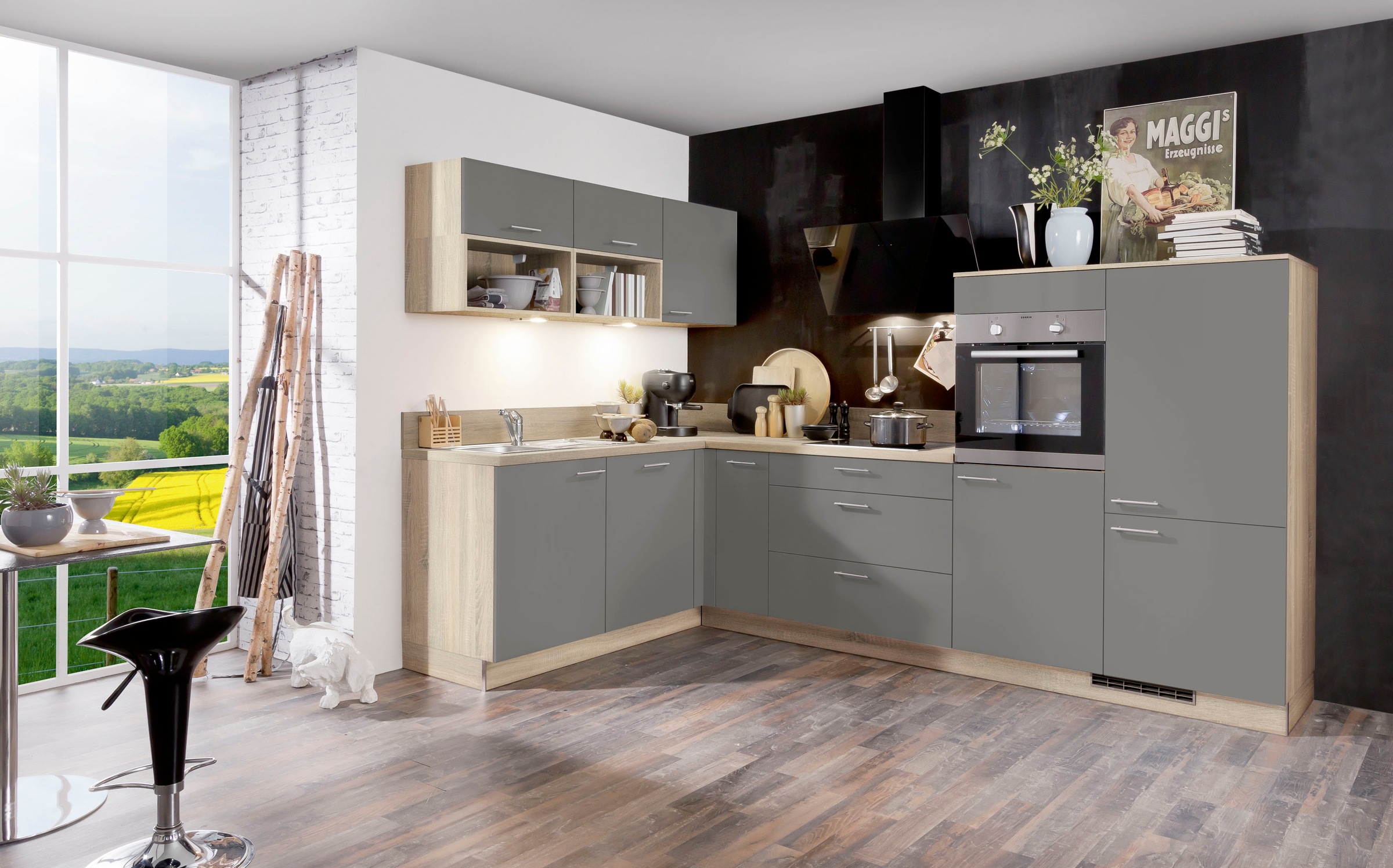 KOCHSTATION Küchenzeile »KS-Scafa, vormontiert, mit höhenverstellbaren Füße günstig online kaufen