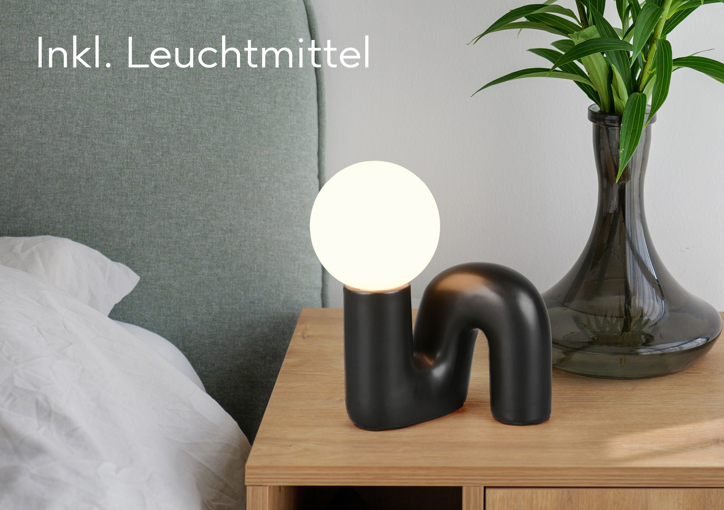 REALITY Leuchten Tischleuchte »QUINN, Keramik Tischlampe m. Glasschirm, Set inkl 2xG9 Leuchtmittel 3W« G9 2 Stk. Warmweiß Design Nachttischlampe, Schreibtischlampe Höhe 22cm, Glas Lampenschirm
