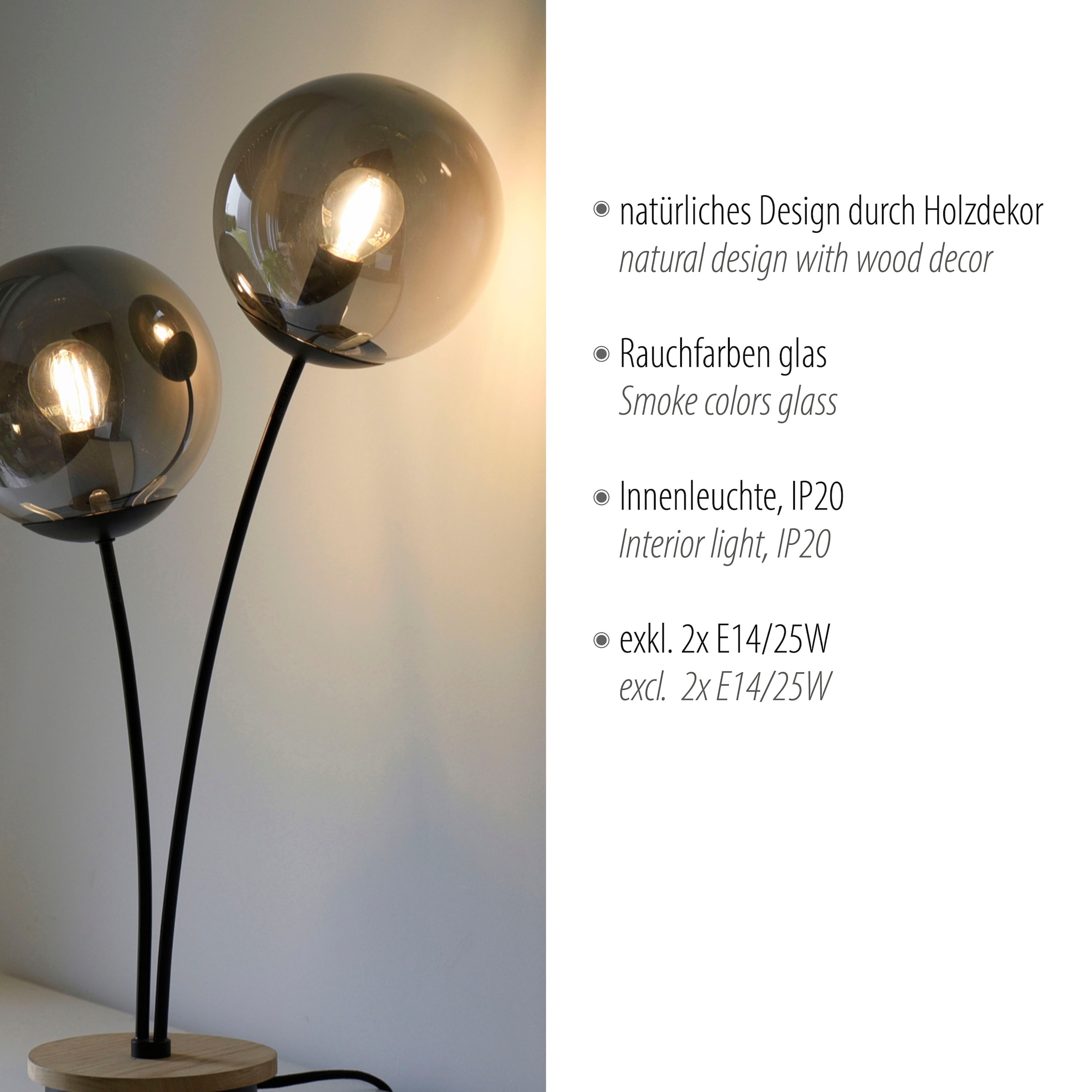 JUST LIGHT Tischleuchte »GREEN WIDO«, 2 flammig, Leuchtmittel E14 | ohne Leuchtmittel