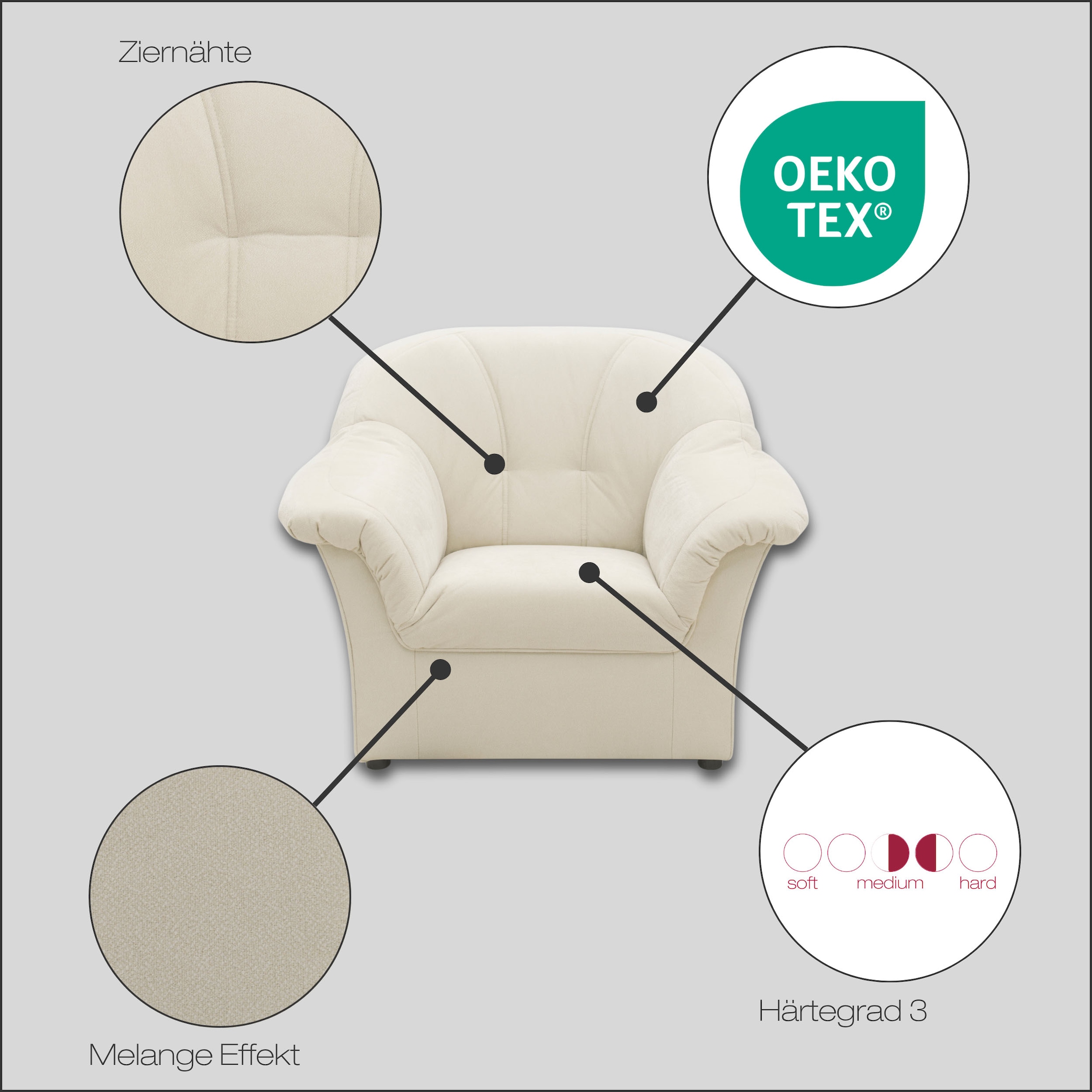 DOMO collection Sessel »Pegnitz, zeitlos, elegante Armlehnen, komfortabel«
