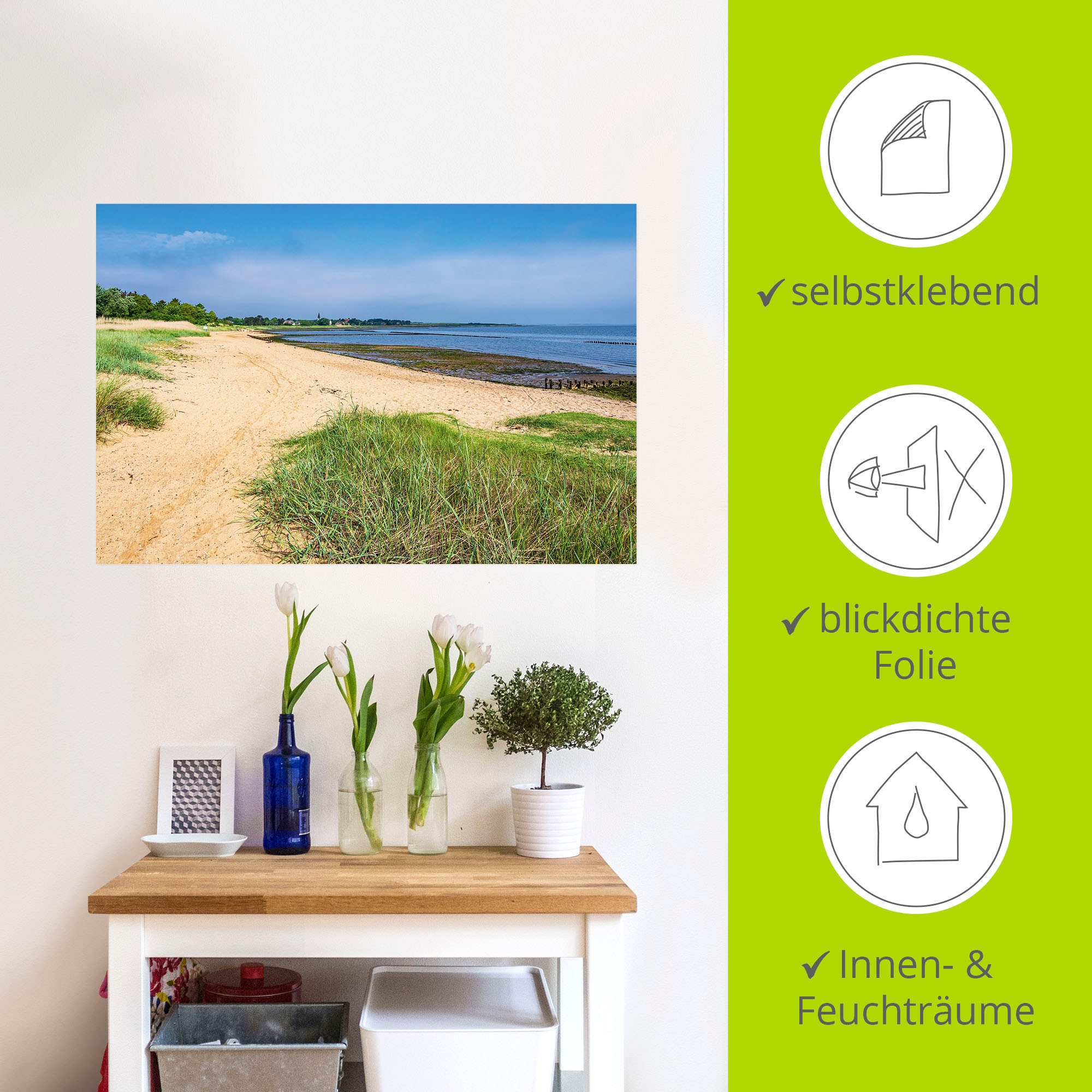 Artland Wandbild »Strand am Wattenmeer in Nebel, Amrum«, Strandbilder, (1 St.), als Alubild, Leinwandbild, Wandaufkleber oder Poster in versch. Größen