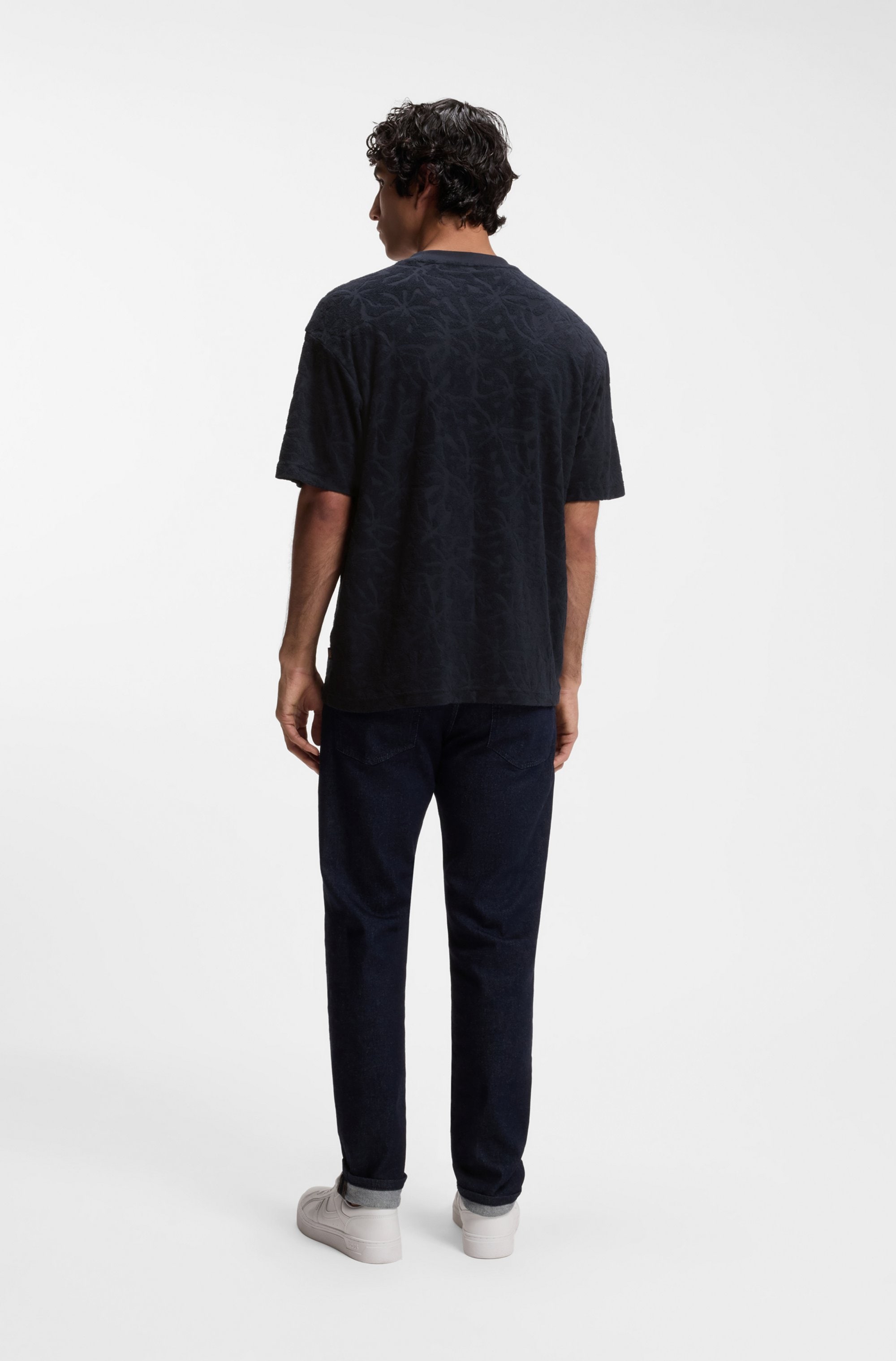 BOSS ORANGE T-Shirt florales Jacquardmuster, Baumwollfrottee, Relaxed Fit