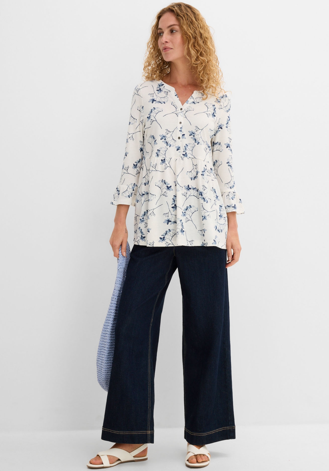 bonprix Druckbluse ausgestellte Passform, 3/4-Ärmel, für Frühling und Sommer