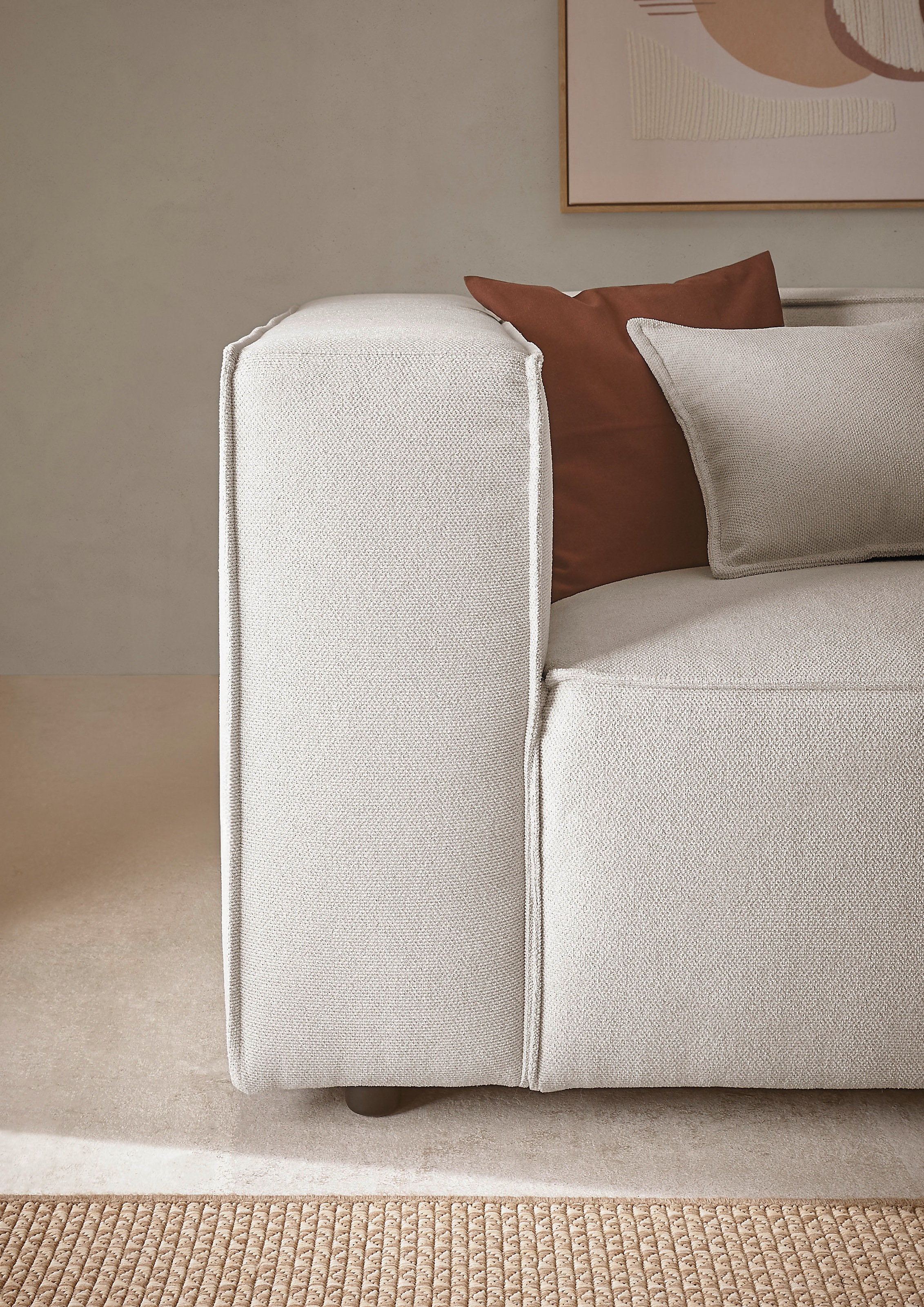 LeGer Home by Lena Gercke 3-Sitzer »PIARA, Couch mit Kedernaht, Sofa in Cord oder Leinenoptik«, schwarze Füße, bequemer Sitzkomfort