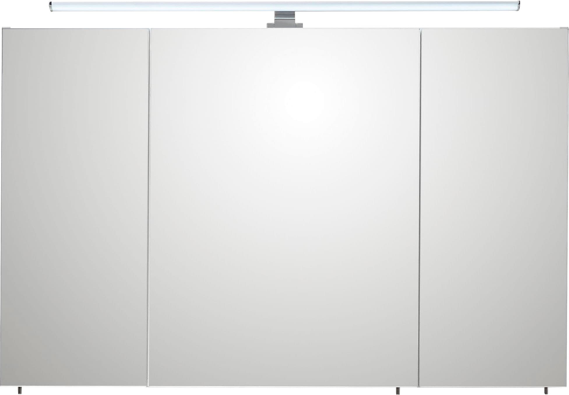 Saphir Spiegelschrank »Quickset Badezimmer-Spiegelschrank inkl LED-Aufsatzleuchte«, 110 cm breit, inkl. Türdämpfer, 3 Spiegeltüren, mit Steckdose