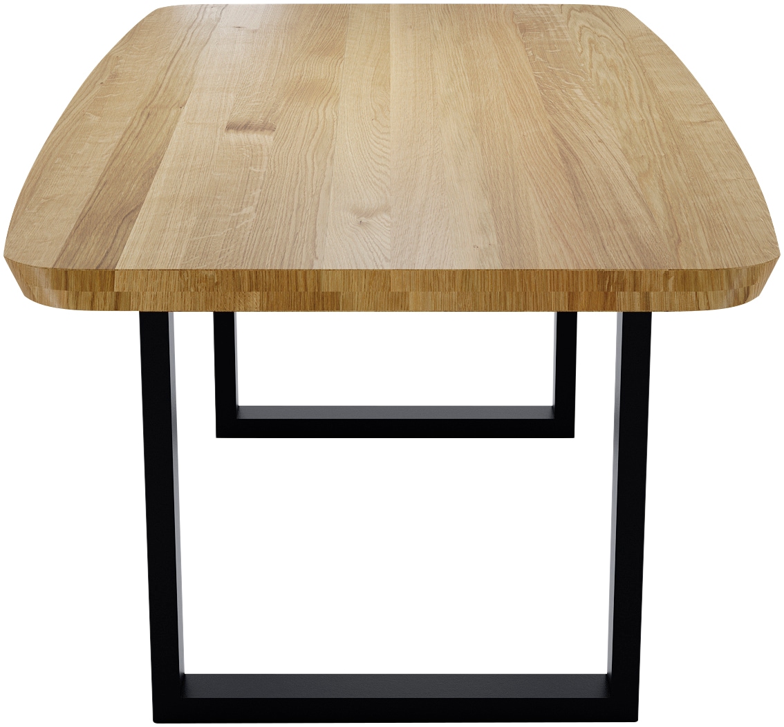 massivline&more Esstisch »Porto, Vierfußtisch, Küchentisch, Tisch, Esstisch, Holztisch«, (2 St.), Platte massiv, Gestell Metall pulverbeschichtet schwarz
