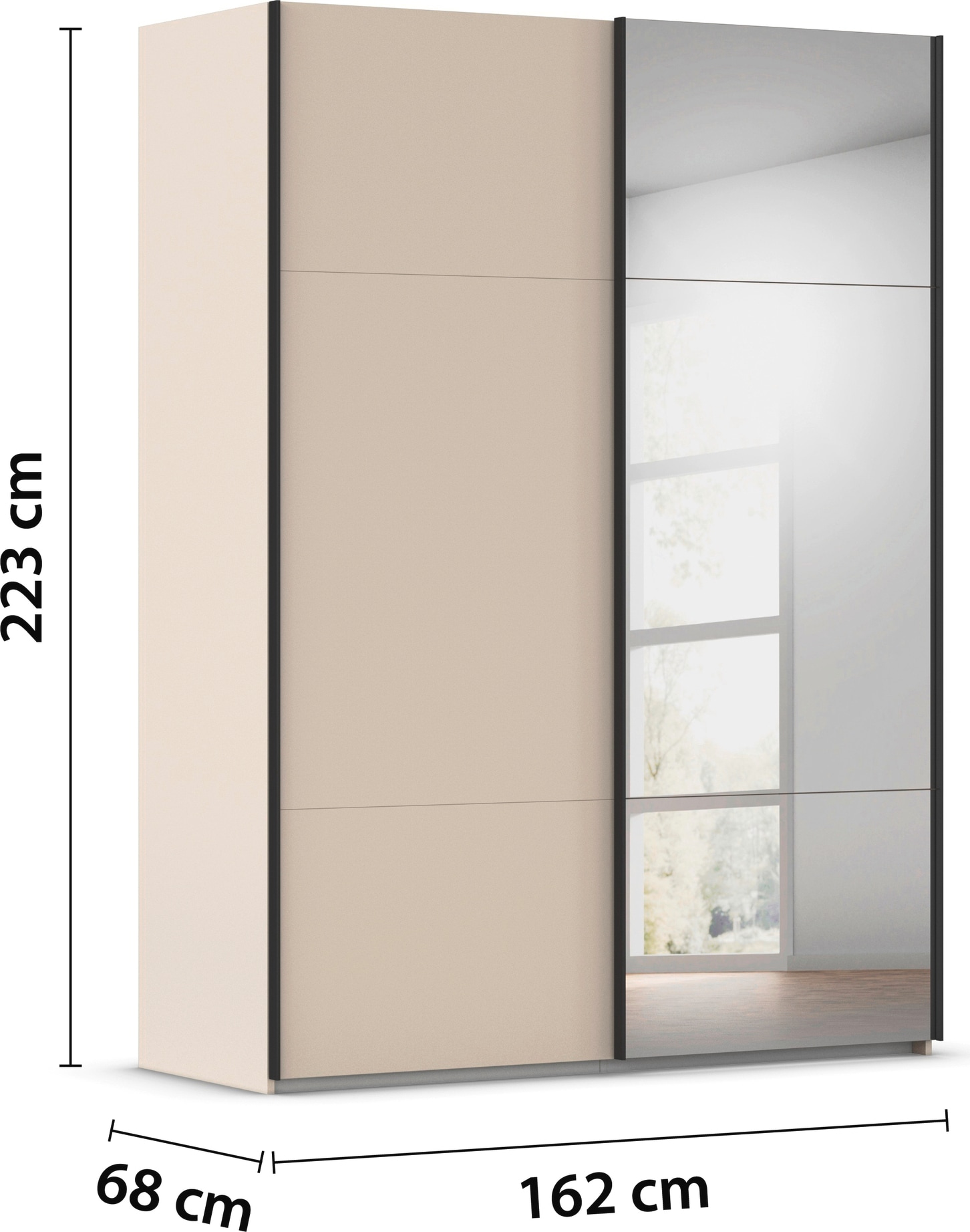 rauch Schwebetürenschrank »Kleiderschrank Schrank Garderobe Schlafzimmerschrank CONTIDO«, (in 3 verschiedenen Ausstattungen BASIC/CLASSIC/PREMIUM), aus hochwertigem Material in 6 Breiten 2 Griff-Farben MADE IN GERMANY