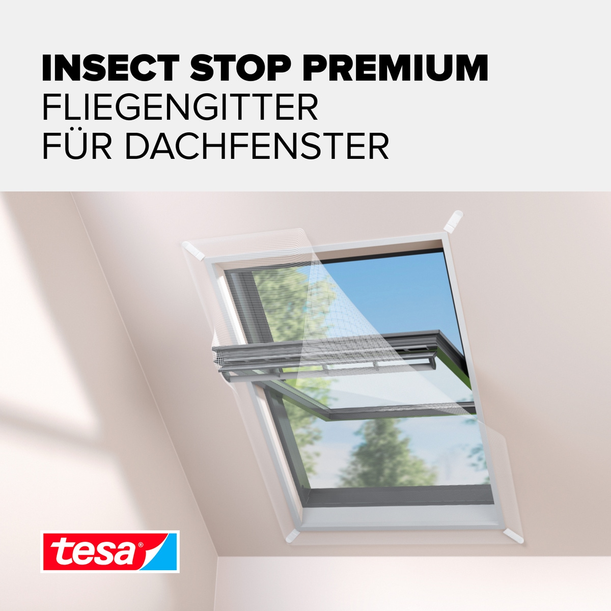 tesa Fliegengitter-Gewebe »für Dachfenster Premium« Packung, Fliegennetz, Klettband, 1 Stk. tlg. mit Klettband, zuschneidbar - Mückenschutz - 120x140 cm