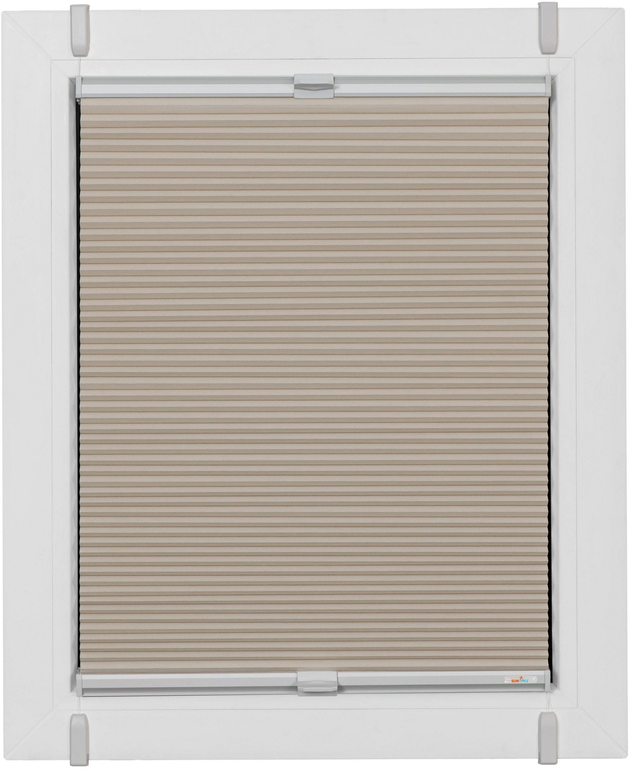 SUNLINES Plissee verdunkelnd energiesparend ohne Bohren verspannt verspannt mit Simply-Fix Klemmträger, Wabenplissee, nach Maß sand/weiß + weiß...