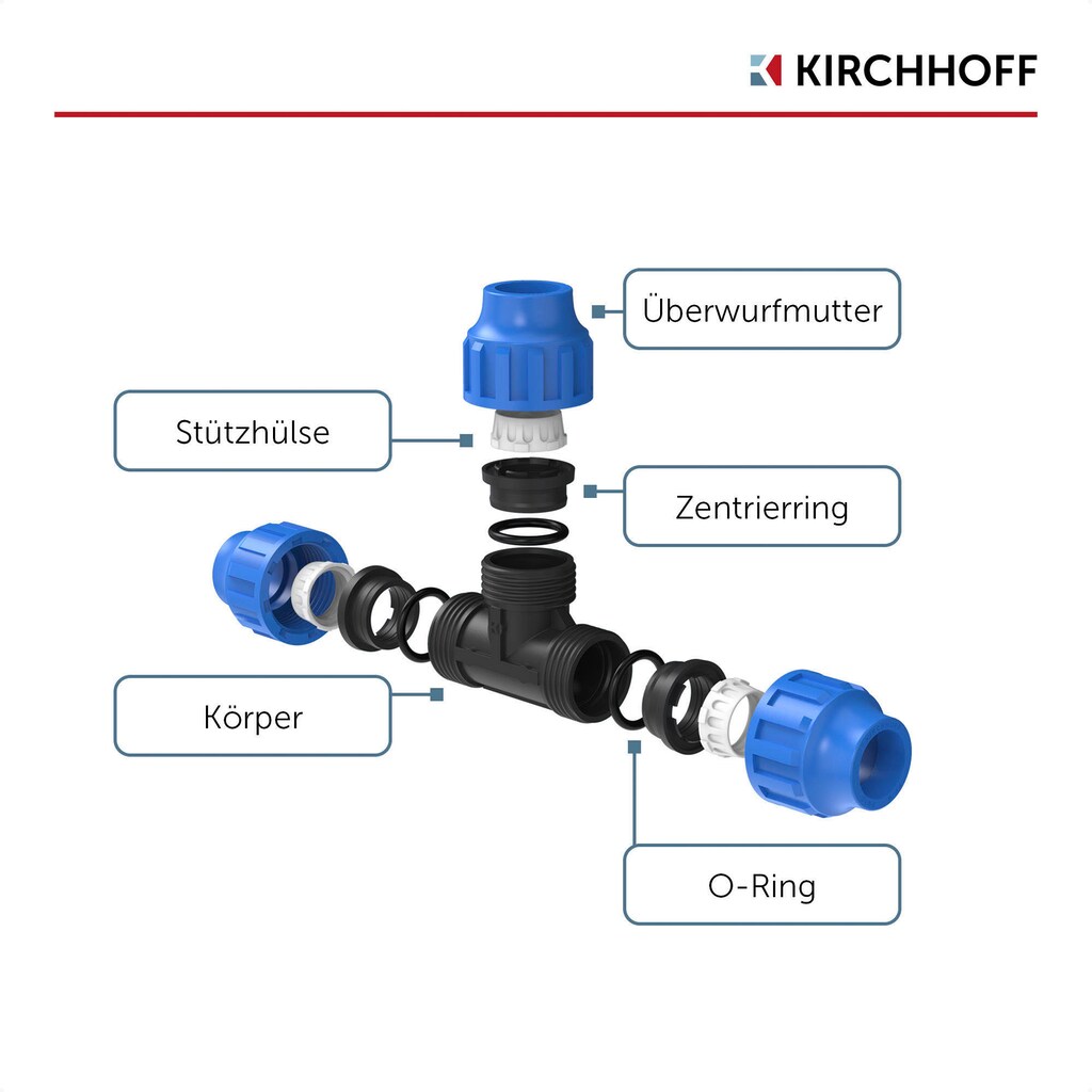 Kirchhoff T-Stück, für HDPE Rohr, 20 mm