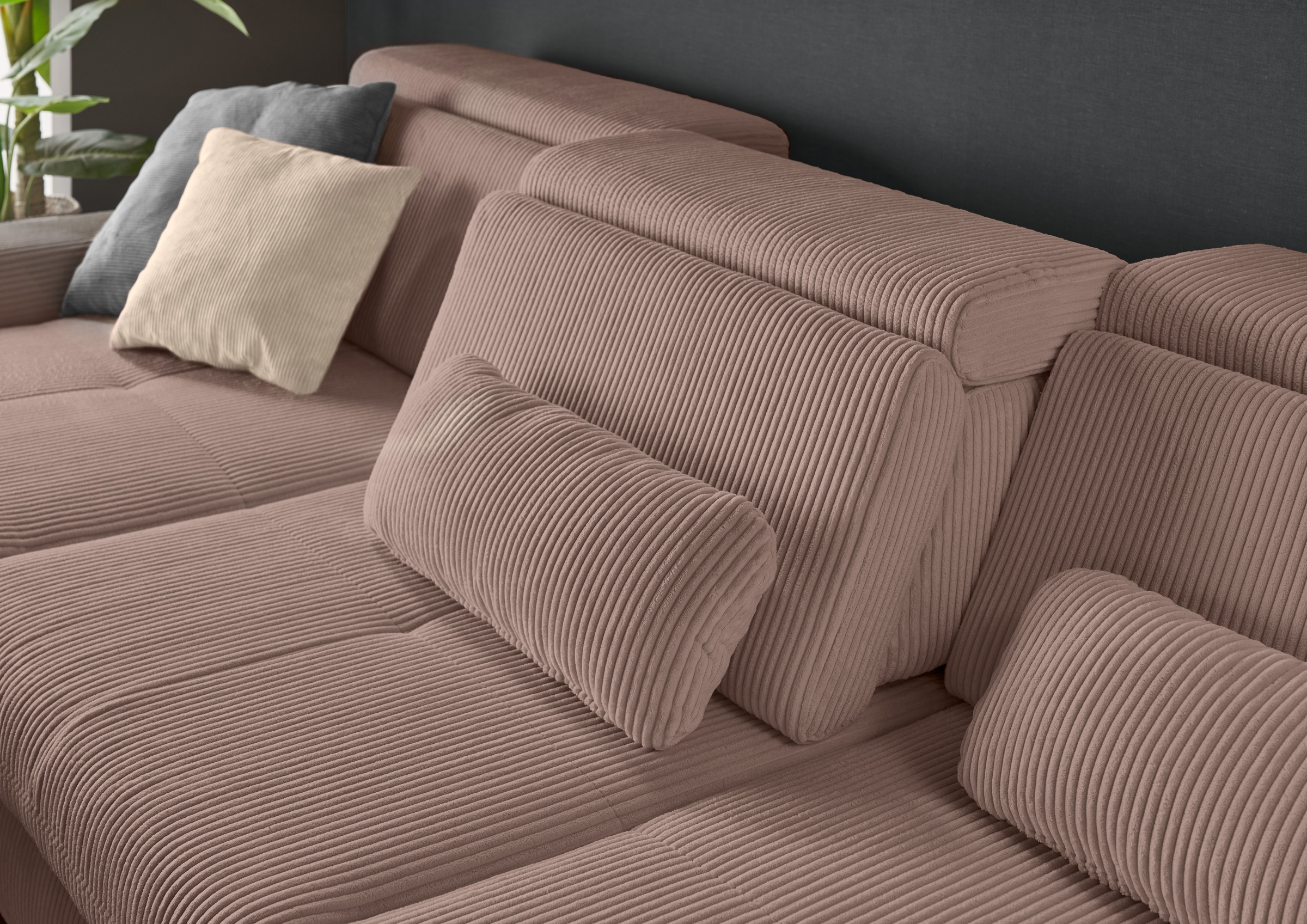 set one by Musterring Ecksofa »SO 3400, Cord, Sitzhöhe 47cm oder 49cm, inkl. Sitztiefenverstellung«, mit Canape und verschiedenen Funktionen, Kaltschaum, B307 x T195 cm