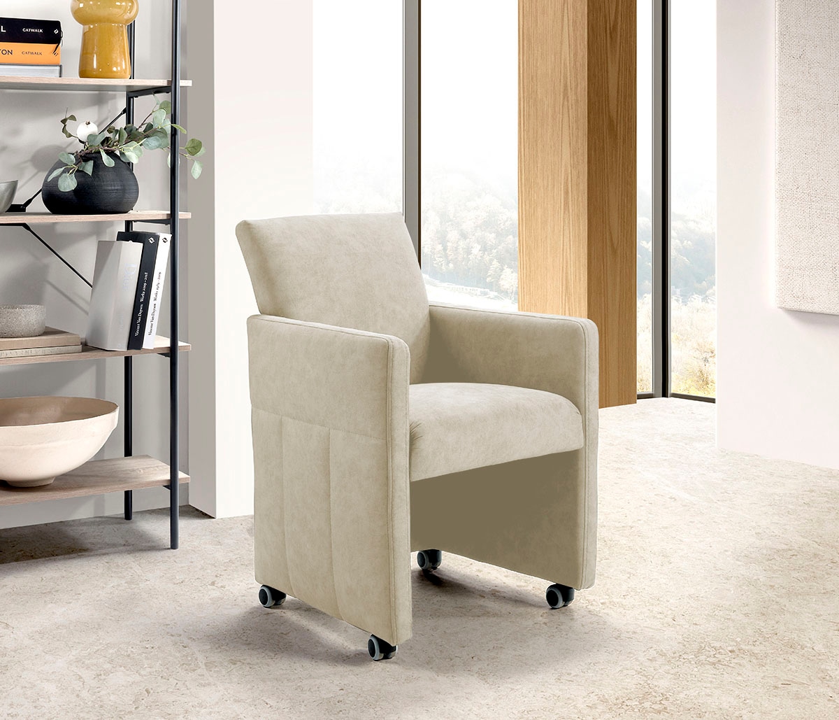 exxpo - sofa fashion Esszimmersessel, Loungesessel auf Rollen, schmale Armlehnen, bequem