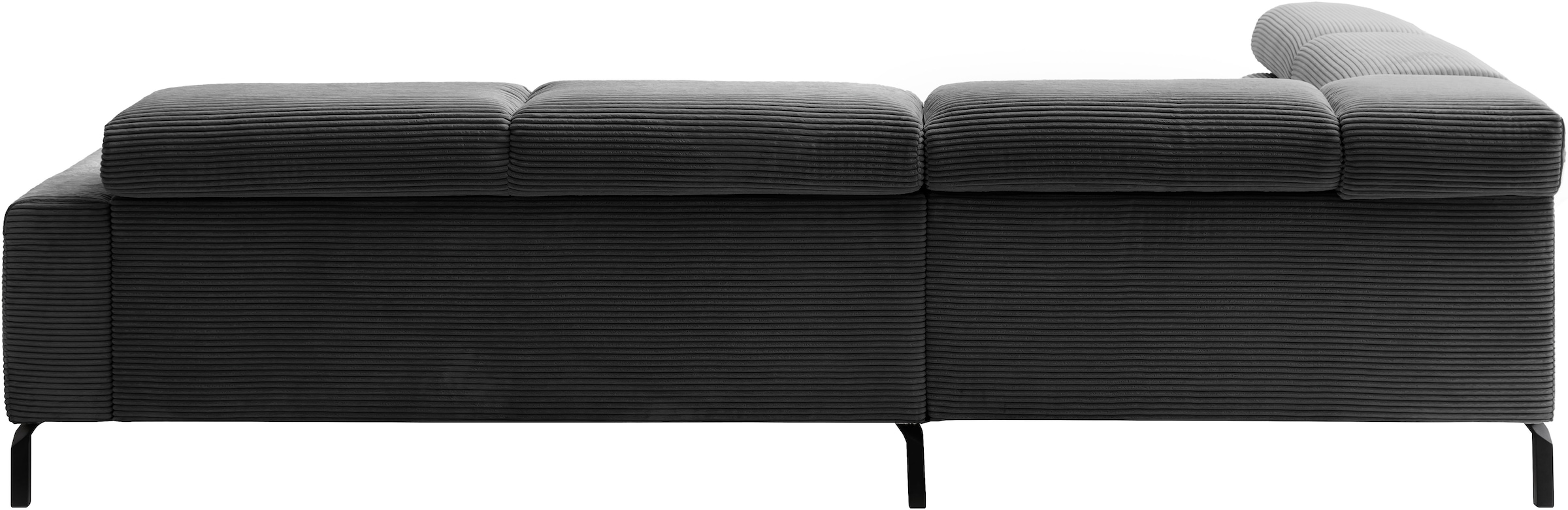 Places of Style Ecksofa »Antonelli, L-Form, inkl. Kopfteilverstellung, Breite 276 cm«, mit elektrischer Sitztiefenverstellung, in Cord, dunkelgrau