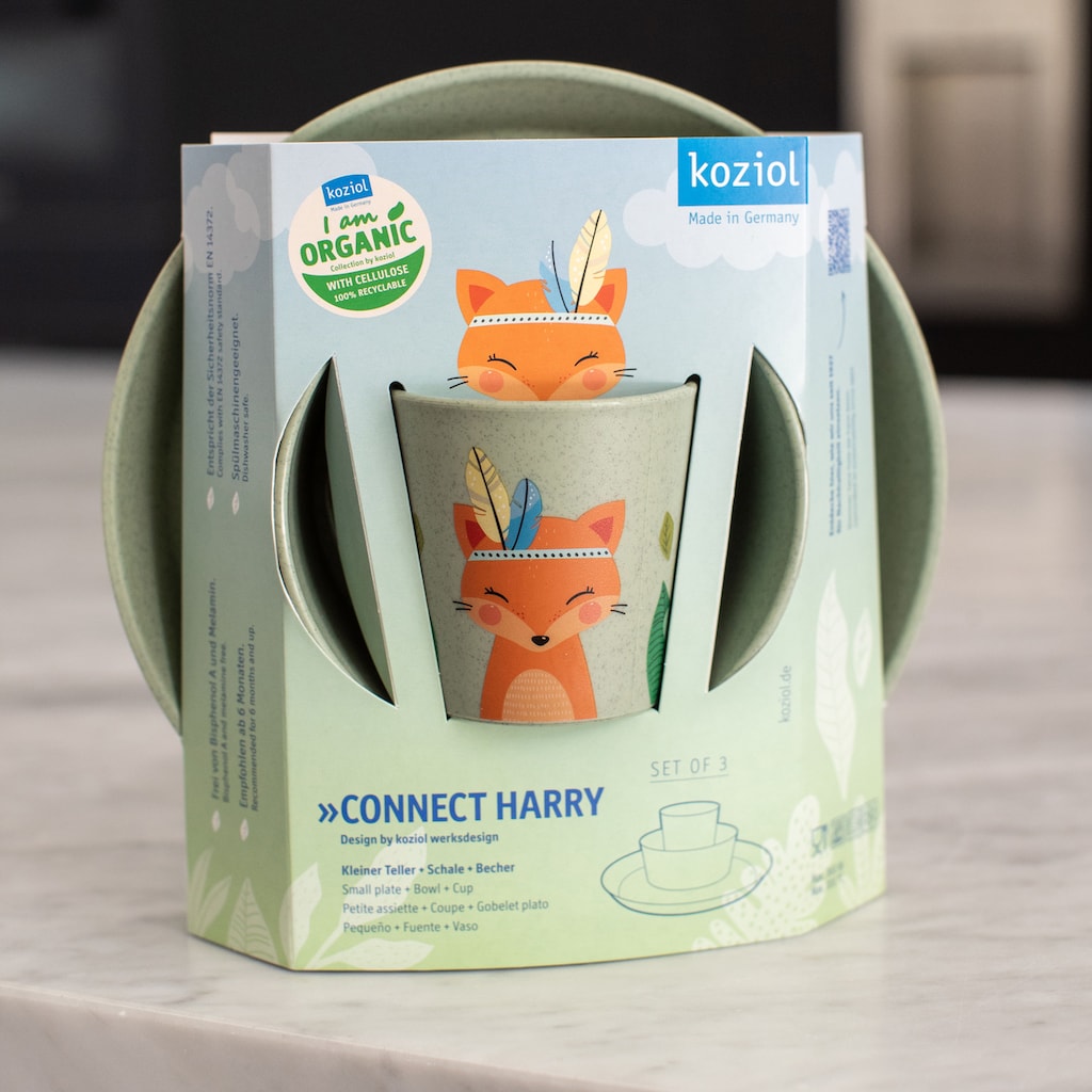 KOZIOL Kindergeschirr-Set »3er-Set Kleiner Teller + Schale + Becher CONNECT HARRY«, (Set, 3 tlg., 3er-Set Kleiner Teller + Schale + Becher)