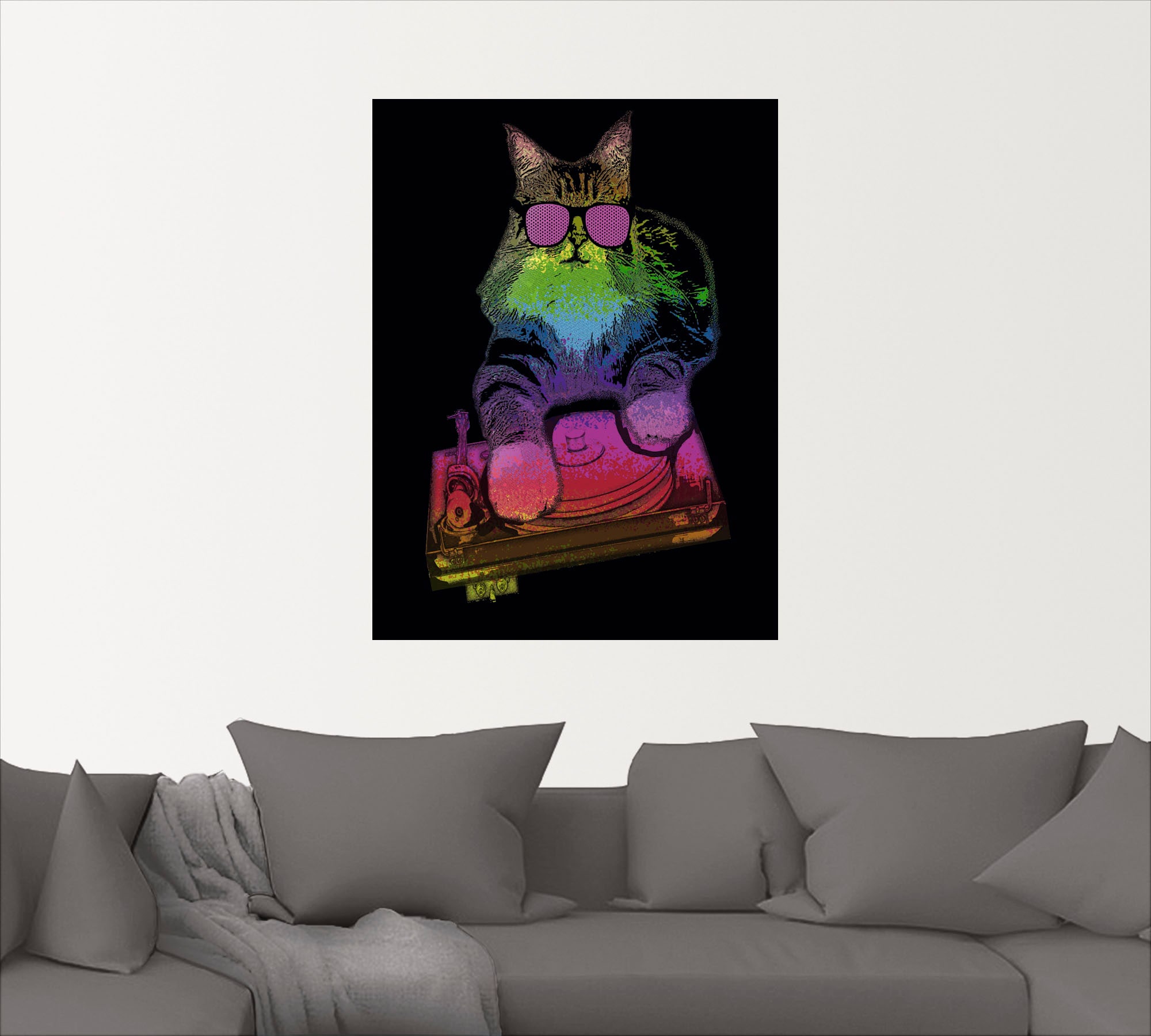 Artland Wandbild »Witzige DJ Katze Party Musik«, Humor, (1 St.), als Alubild, Leinwandbild, Wandaufkleber oder Poster in versch. Größen