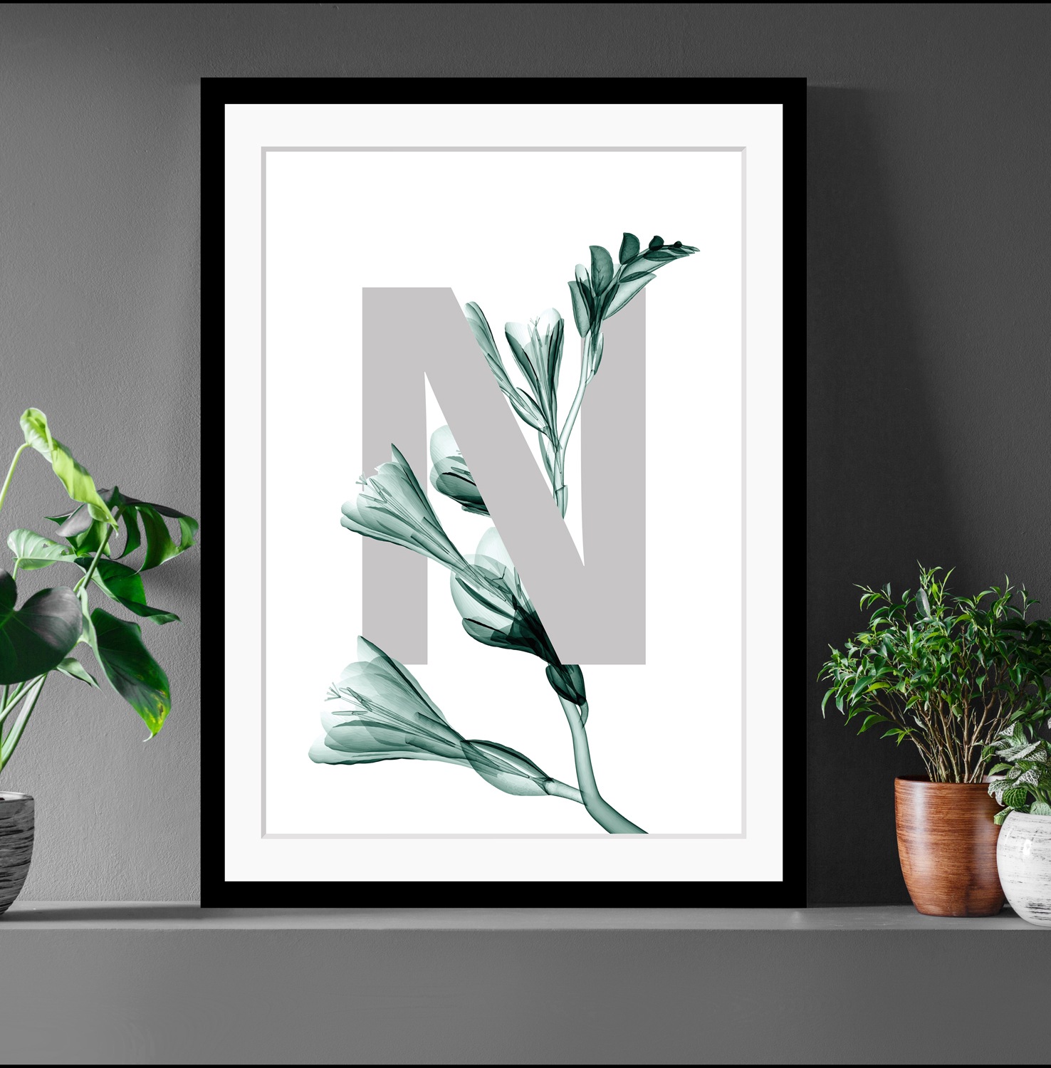 queence Bild »N-Flower«, Buchstaben, Blätter, Blume, gerahmt günstig online kaufen