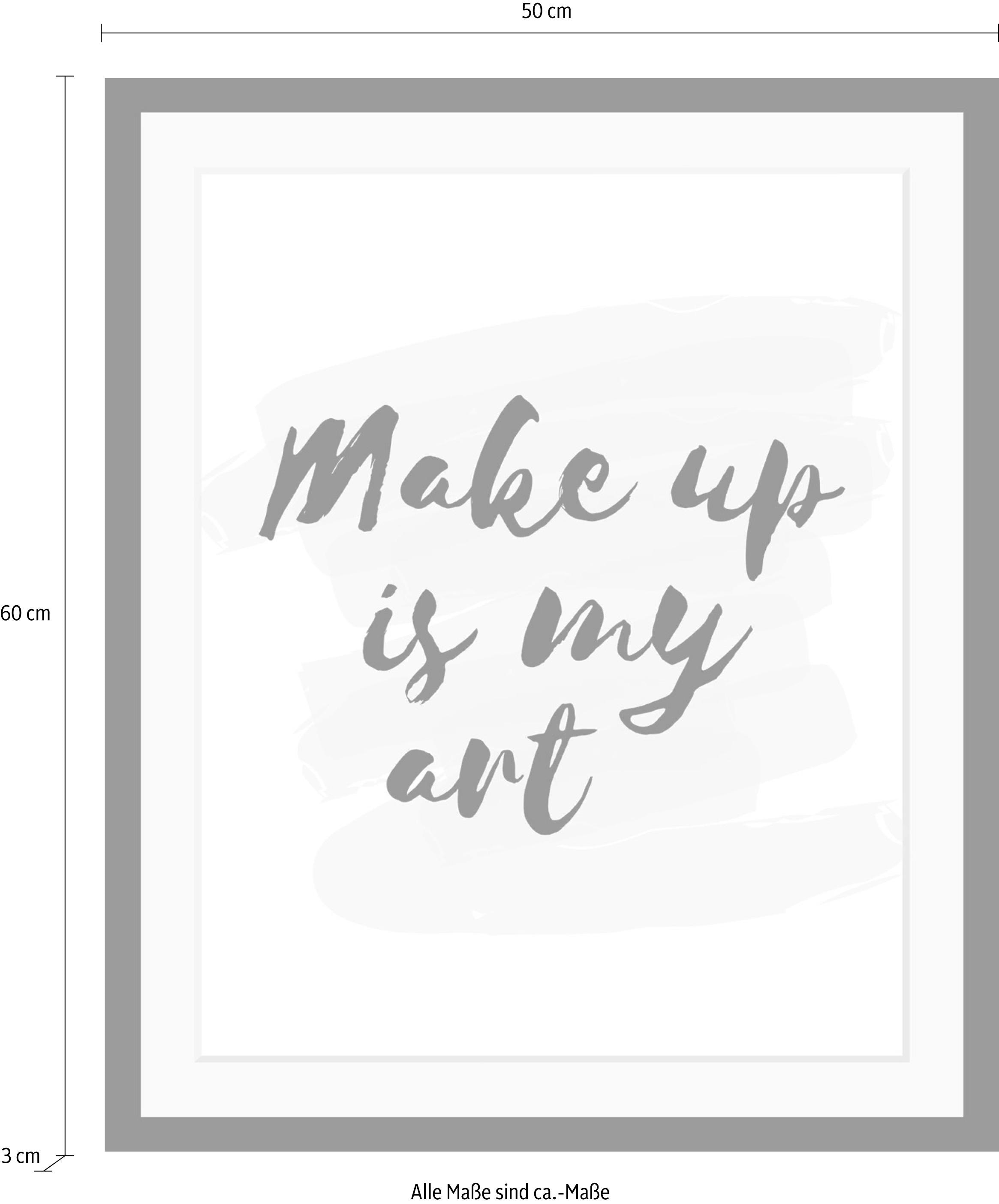 queence Bild »Make up«, Schwarz-Weiß-Schriftzug-Motivationsbilder-Fashion-Frau, HD Premium Poster-Druck inkl. Holzrahmen