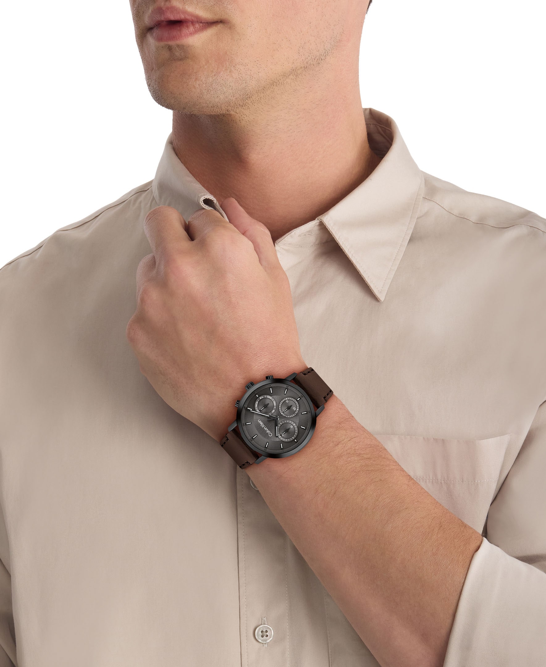 Calvin Klein Multifunktionsuhr »Gauge« Quarzuhr, Armbanduhr, Herrenuhr, Lederarmband, analog