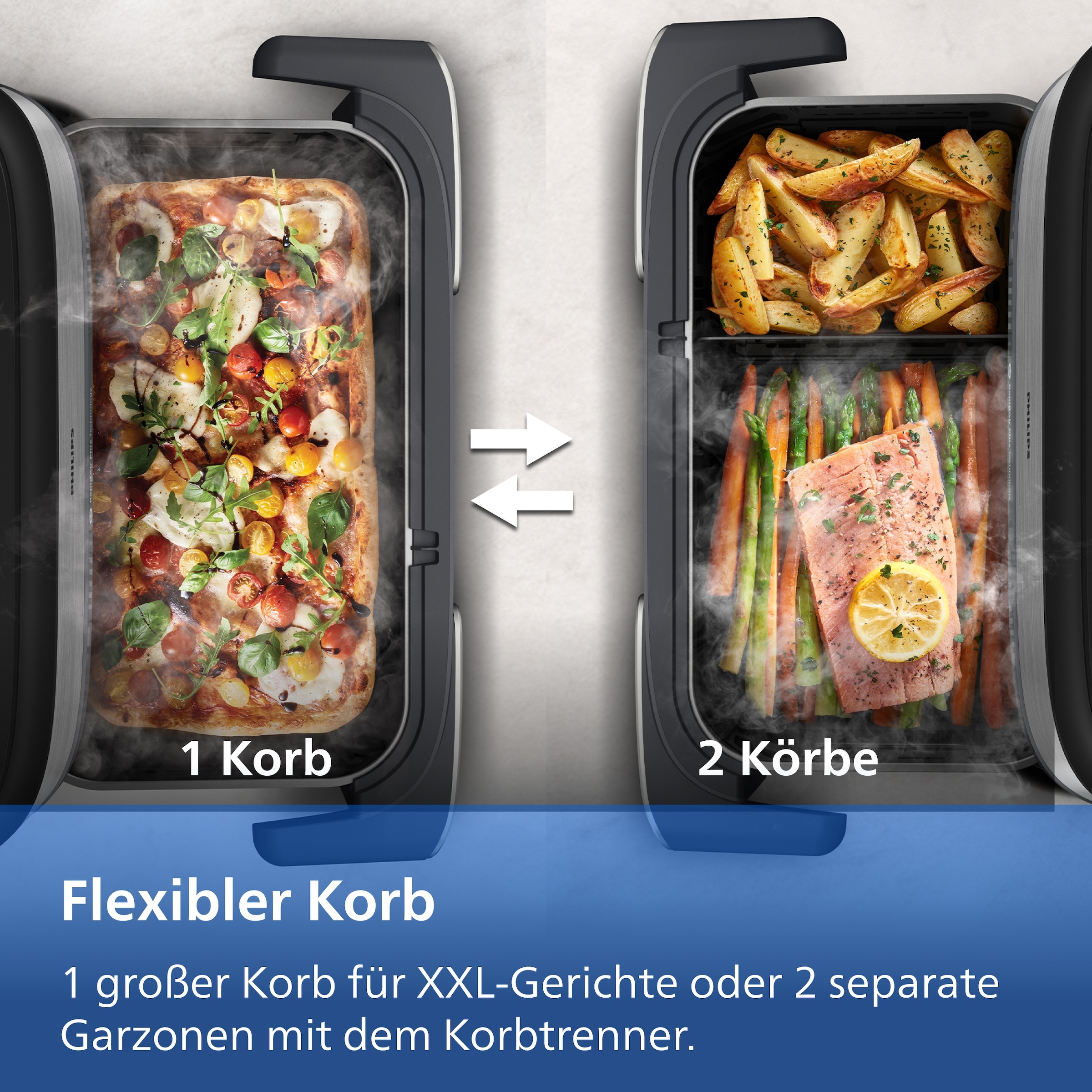Philips Heißluftfritteuse »NA565/02 Steam Airfryer 5000 Series Megabasket, 9,5L Kapazität« 2750 W mit Dampfgarfunktion u. RapidAir Plus Technologie; inkl. Servierzange